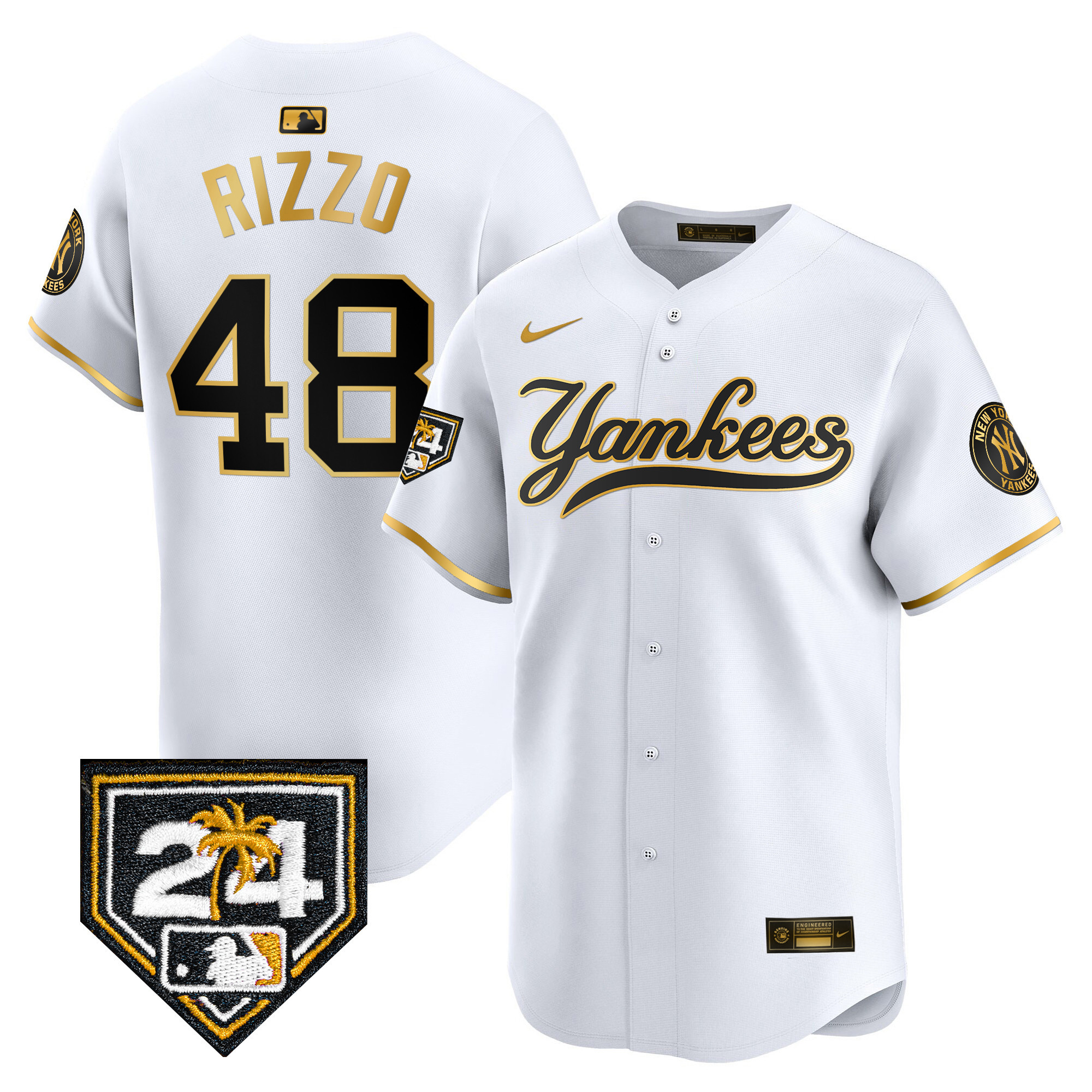 Anthony Rizzo Men's New York Yankees 2024 Spring Training Patch Vapor Premier Limited V6 White Gold Jersey - All Stitched