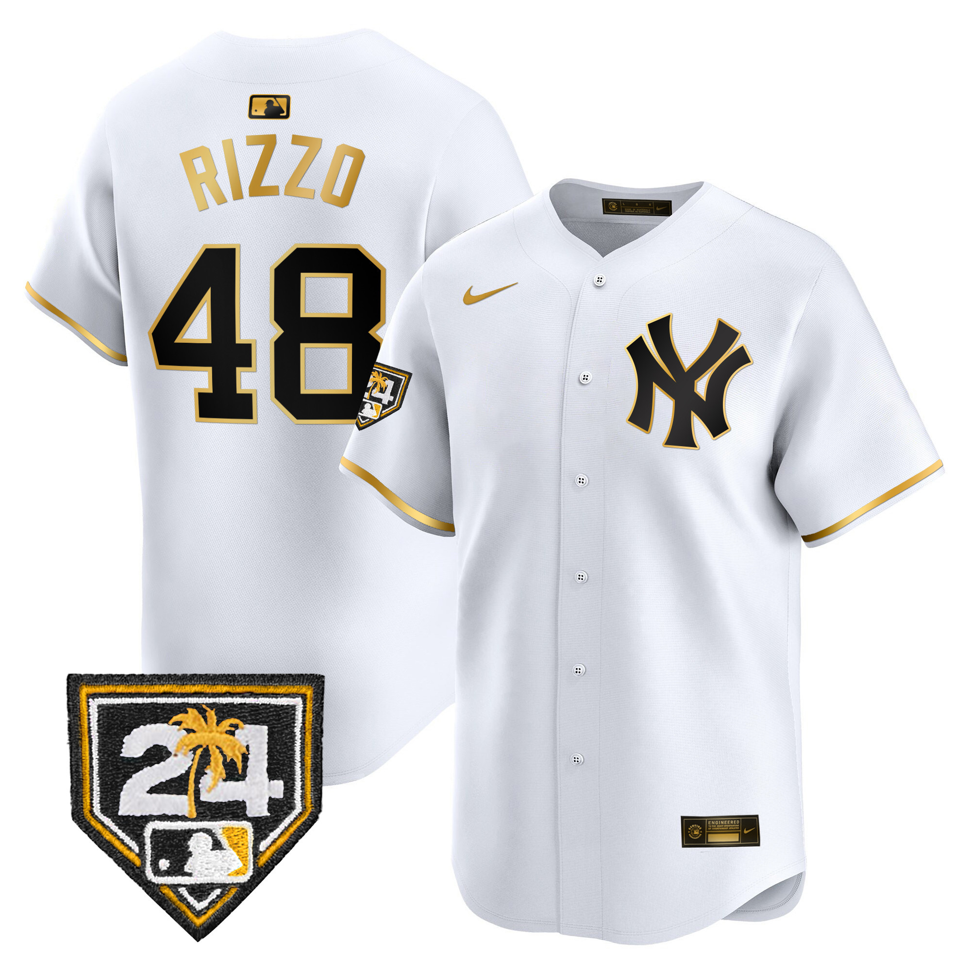 Anthony Rizzo Men's New York Yankees 2024 Spring Training Patch Vapor Premier Limited White Gold Jersey - All Stitched
