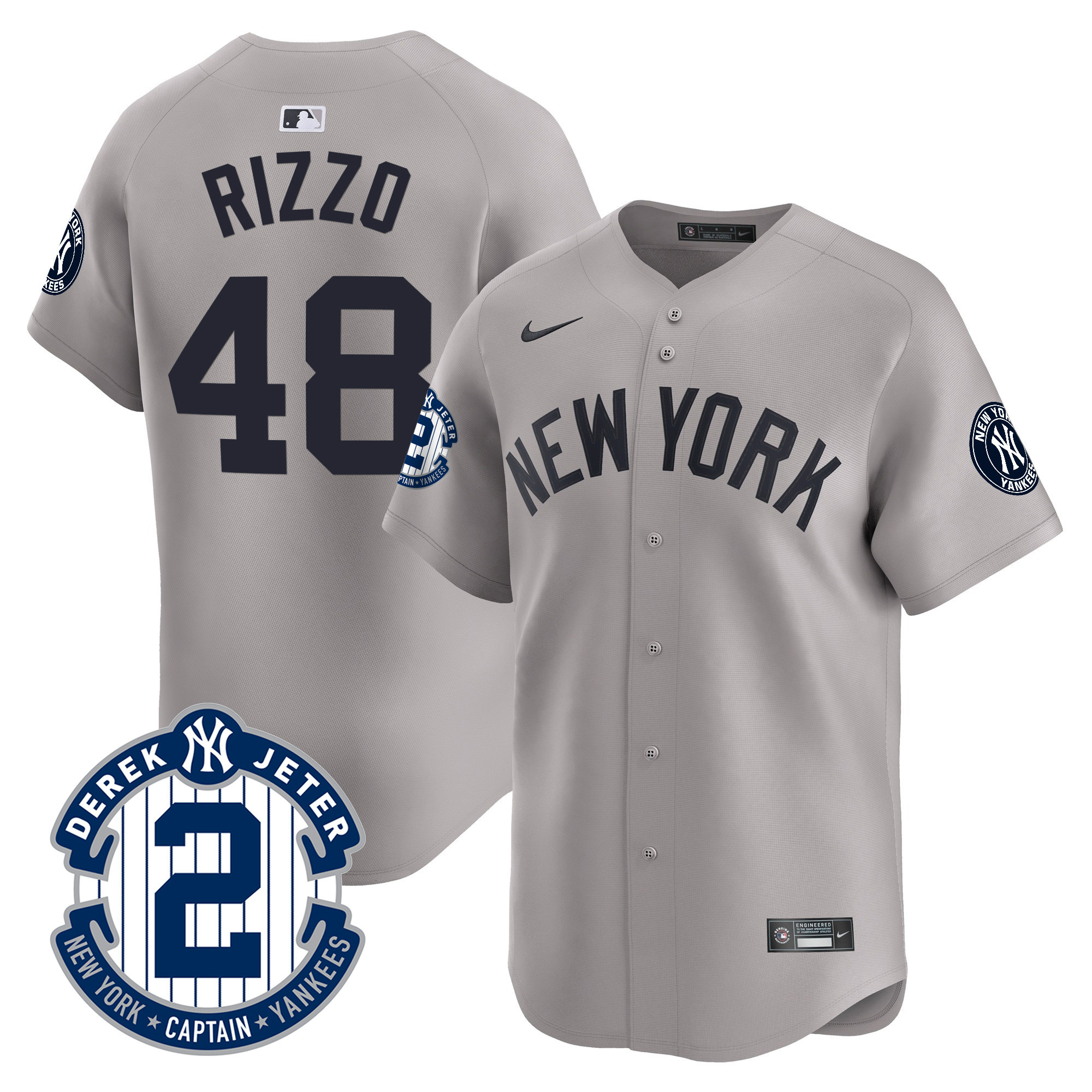 Anthony Rizzo Men's New York Yankees Derek Jeter Patch Vapor Premier Limited Gray Jersey - All Stitched