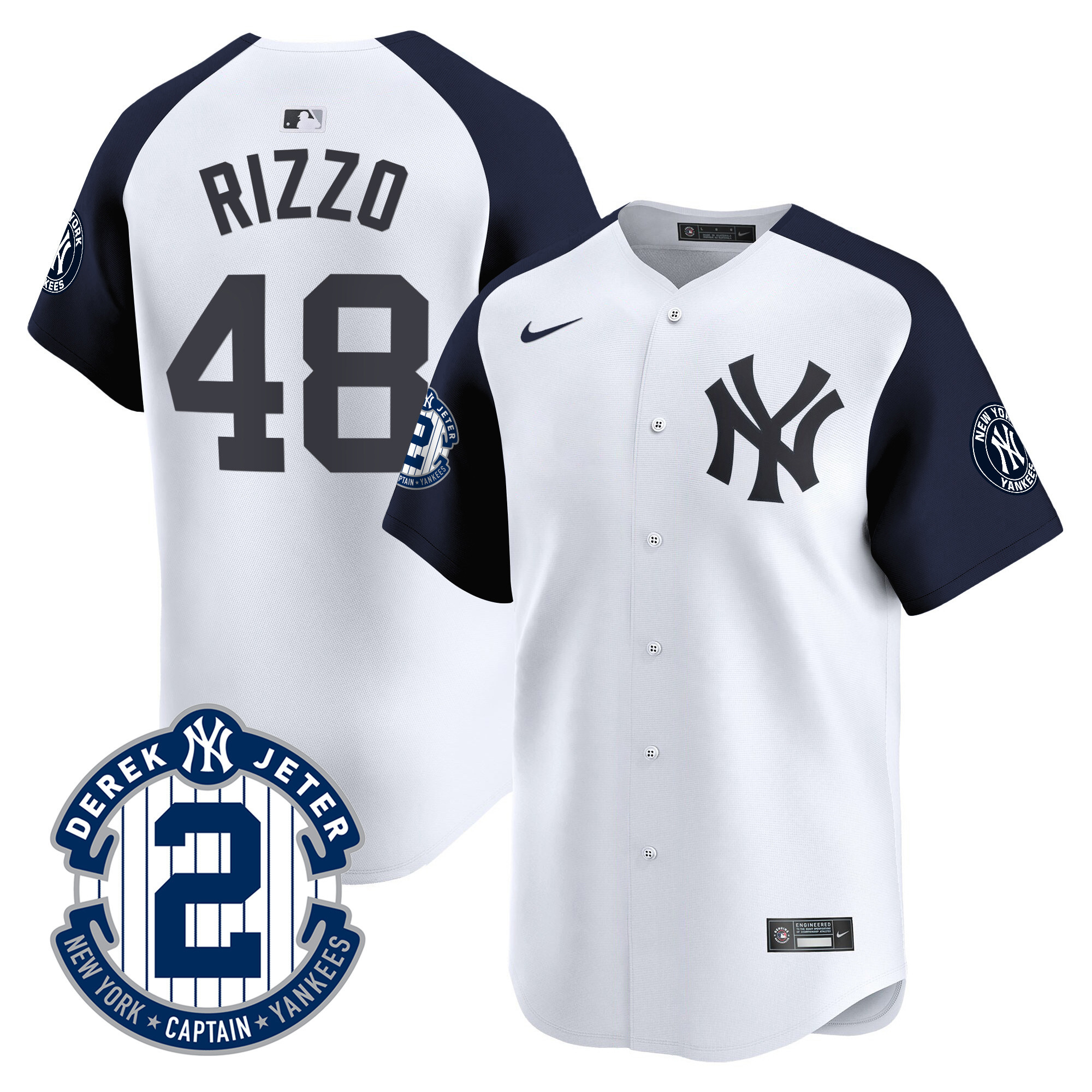 Anthony Rizzo Men's New York Yankees Derek Jeter Patch Vapor Premier Limited White Alternate Jersey - All Stitched