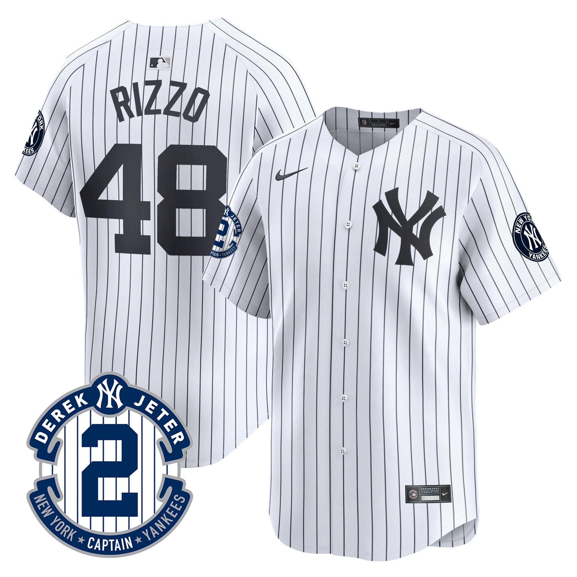 Anthony Rizzo Men's New York Yankees Derek Jeter Patch Vapor Premier Limited White Jersey - All Stitched