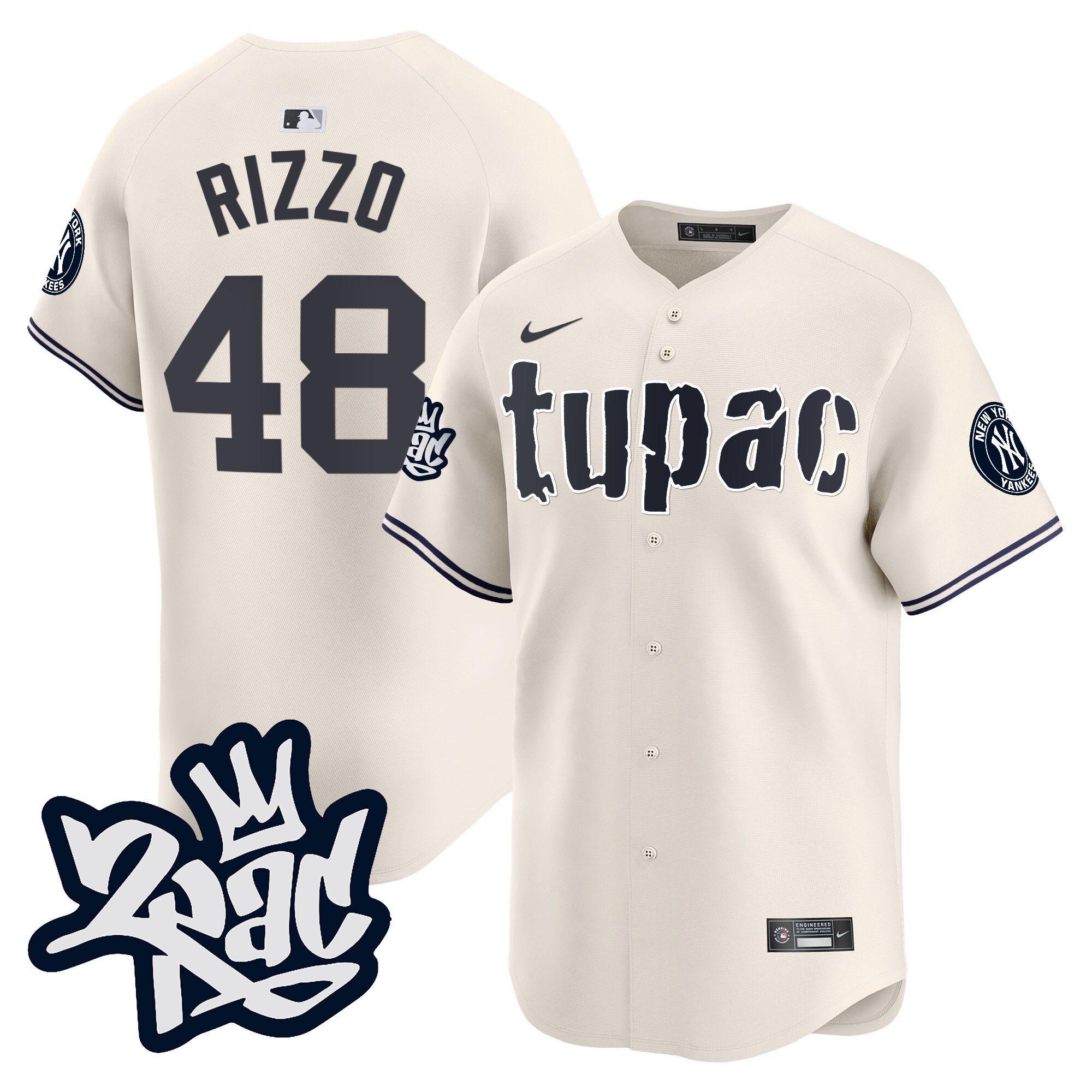 Anthony Rizzo Men's New York Yankees Tupac Shakur Vapor Premier Limited Cream Jersey - All Stitched