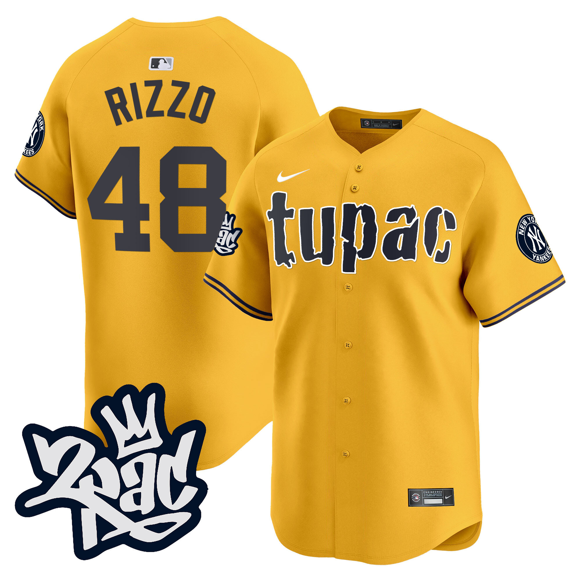Anthony Rizzo Men's New York Yankees Tupac Shakur Vapor Premier Limited Gold Jersey - All Stitched