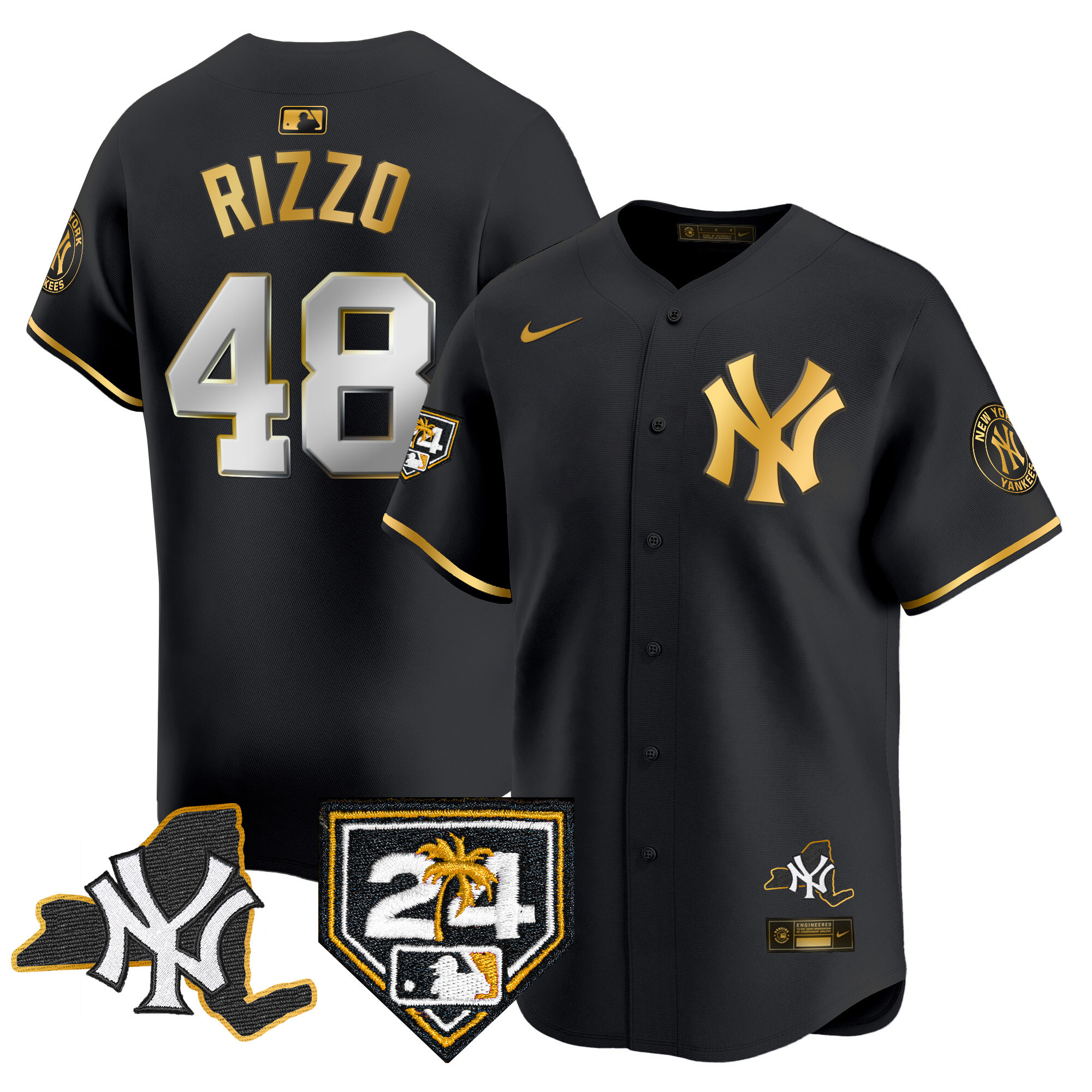 Anthony Rizzo Men's New York Yankees Vapor Premier Limited - New York Patch Black Gold Jersey - All Stitched