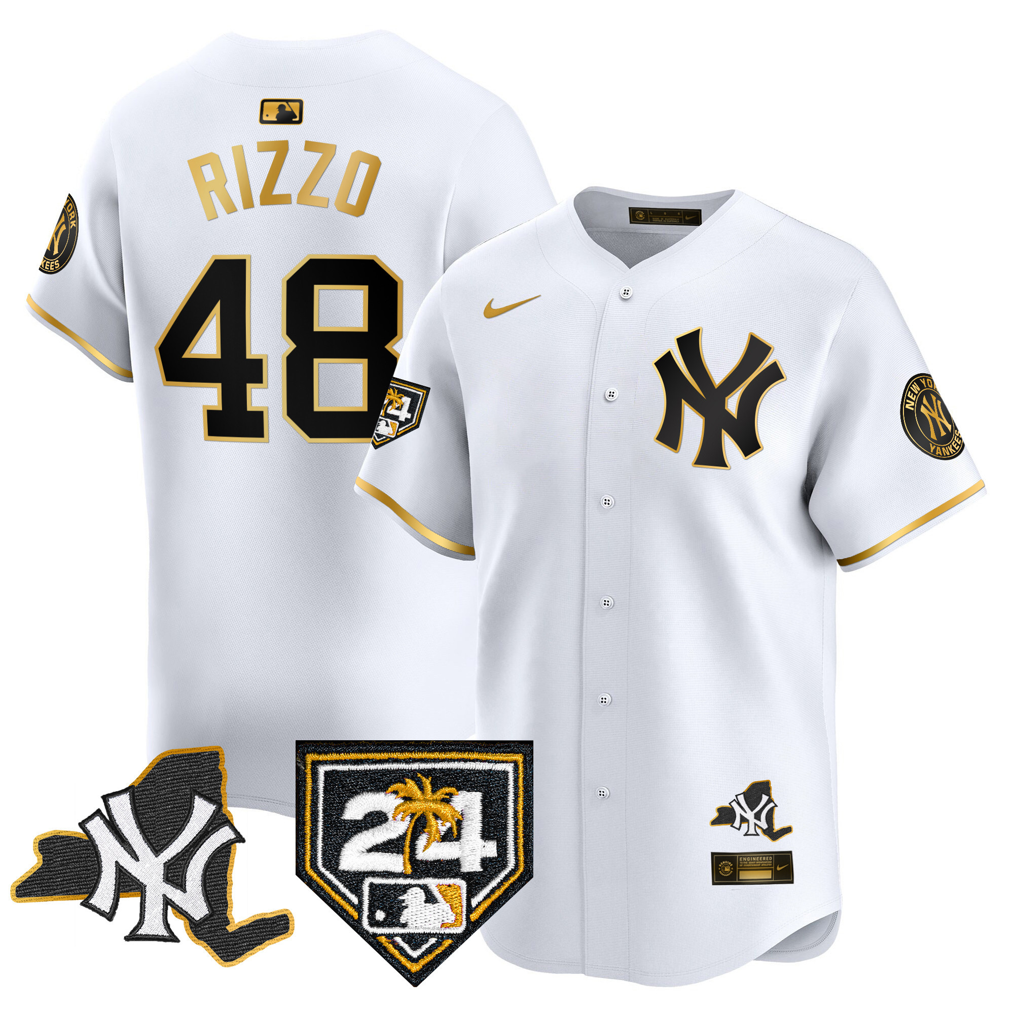 Anthony Rizzo Men's New York Yankees Vapor Premier Limited - New York Patch White Gold Jersey - All Stitched