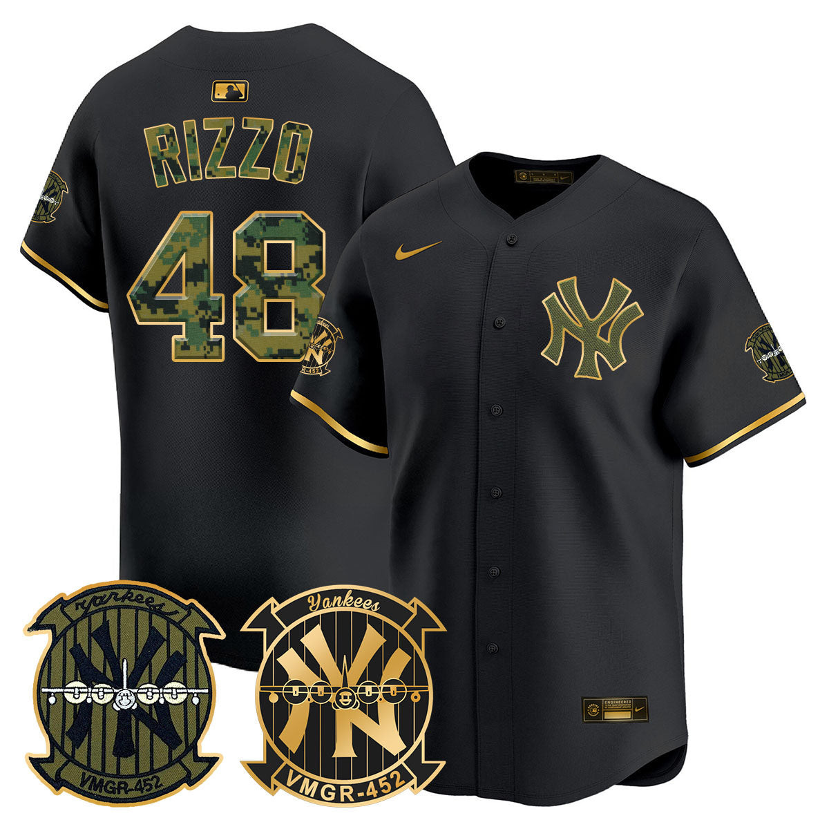 Anthony Rizzo Men's New York Yankees Woodland USMC Alternate Vapor Premier Limited Black Gold Jersey - All Stitched