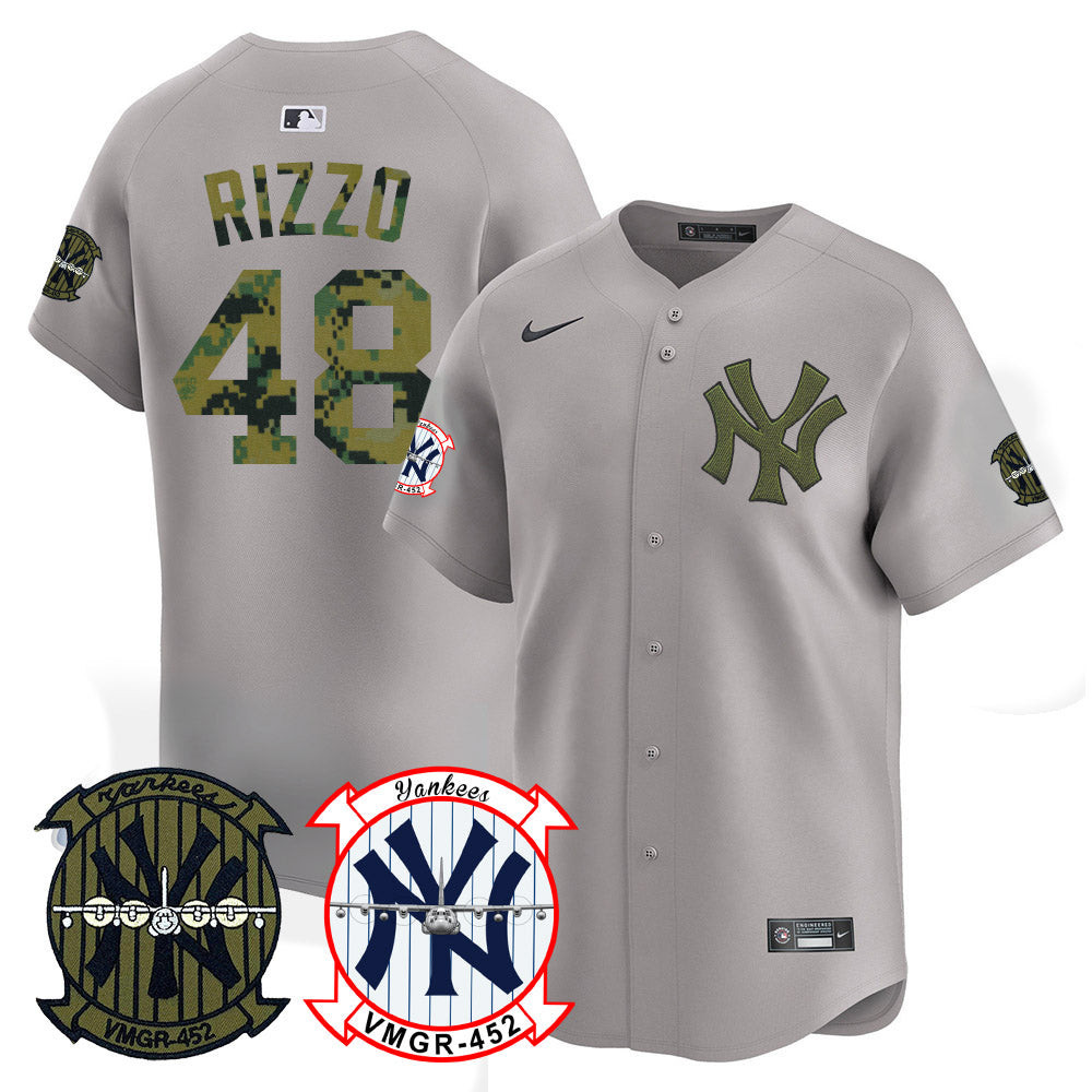 Anthony Rizzo Men's New York Yankees Woodland USMC Alternate Vapor Premier Limited Gray Jersey - All Stitched