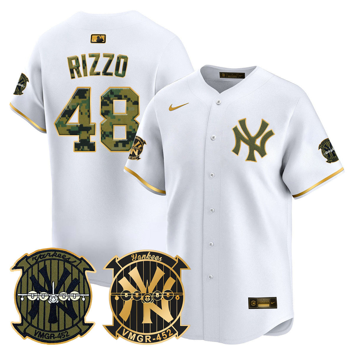 Anthony Rizzo Men's New York Yankees Woodland USMC Alternate Vapor Premier Limited White Gold Jersey - All Stitched