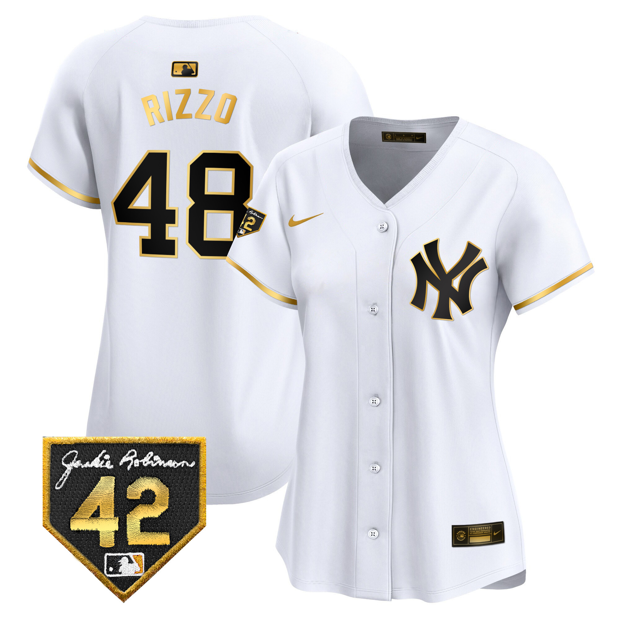 Anthony Rizzo Women's New York Yankees 2024 Jackie Robinson Patch Vapor Premier Limited White Gold Jersey - All Stitched