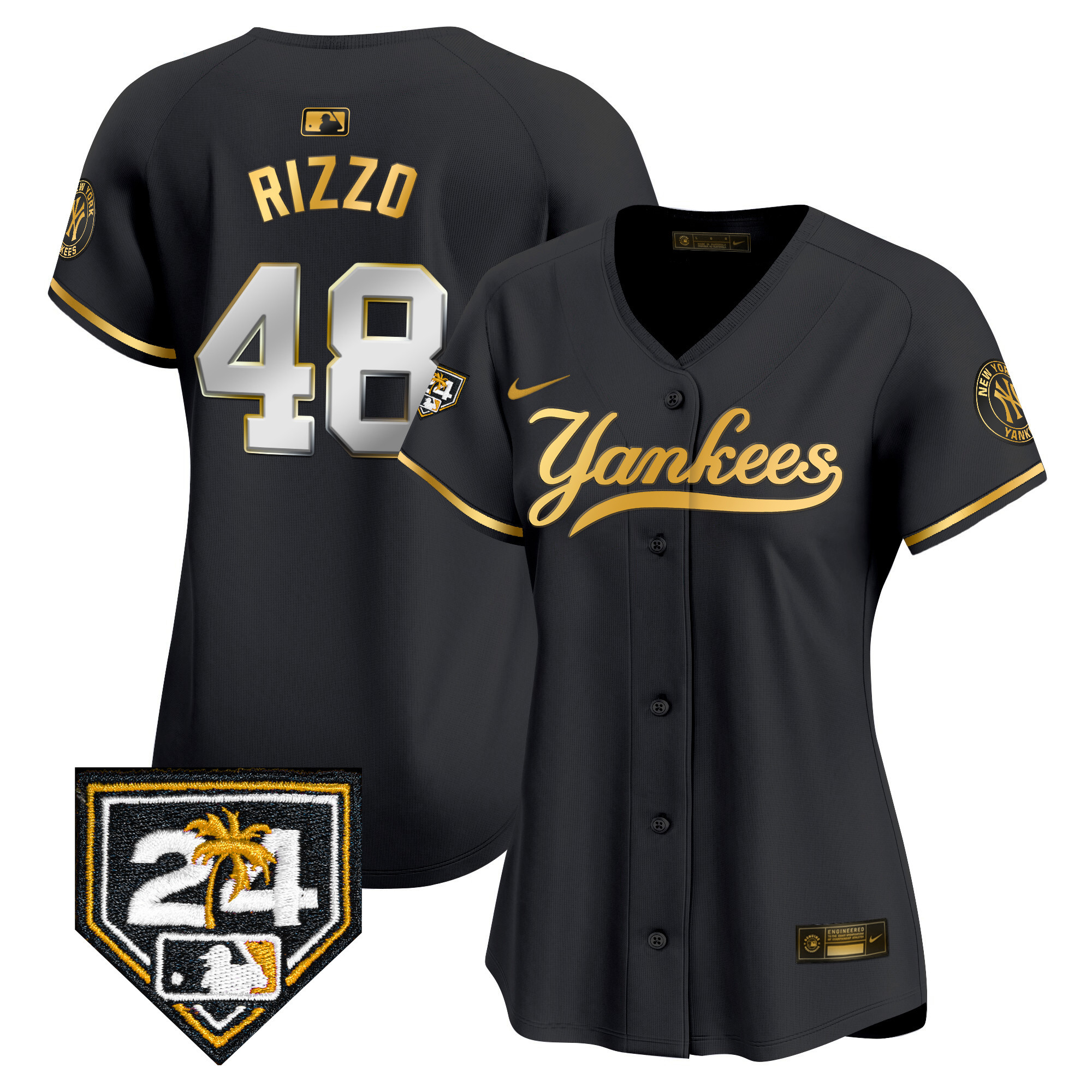 Anthony Rizzo Women's New York Yankees 2024 Spring Training Patch Vapor Premier Limited V6 Black Gold Jersey - All Stitched
