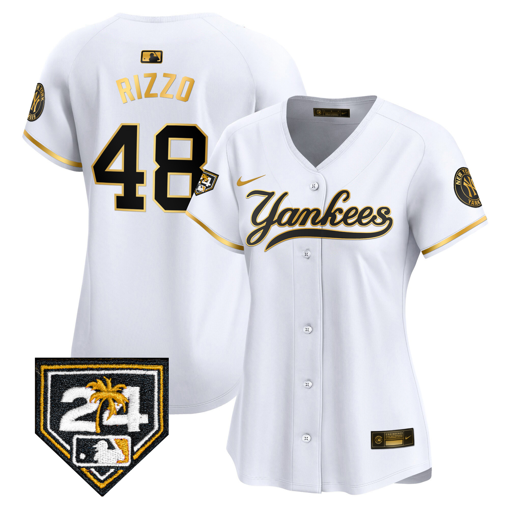 Anthony Rizzo Women's New York Yankees 2024 Spring Training Patch Vapor Premier Limited V6 White Gold Jersey - All Stitched