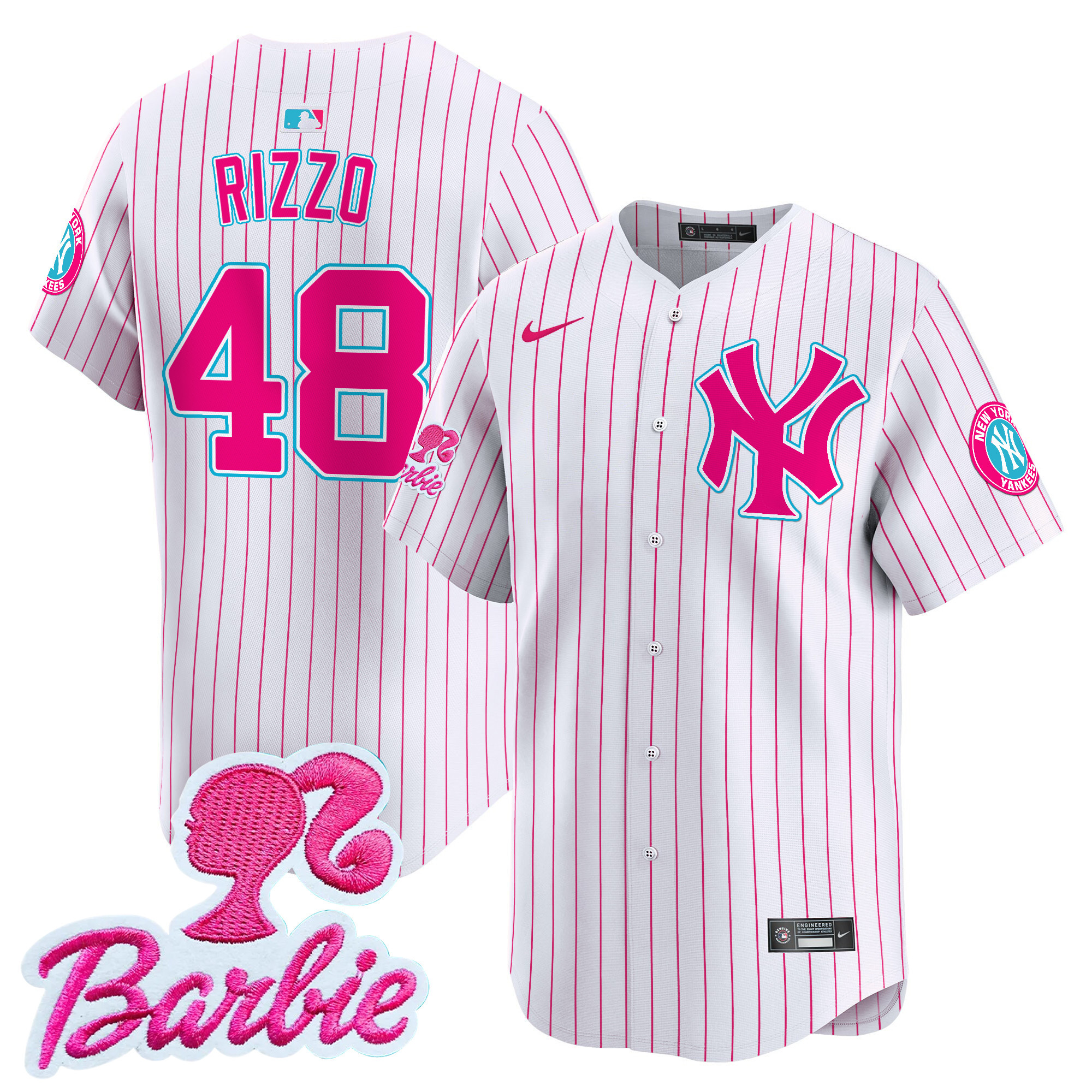 Anthony RizzoUnisex New York Yankees Barbie Patch Vapor Premier Limited Pink Stripe Jersey - All Stitched