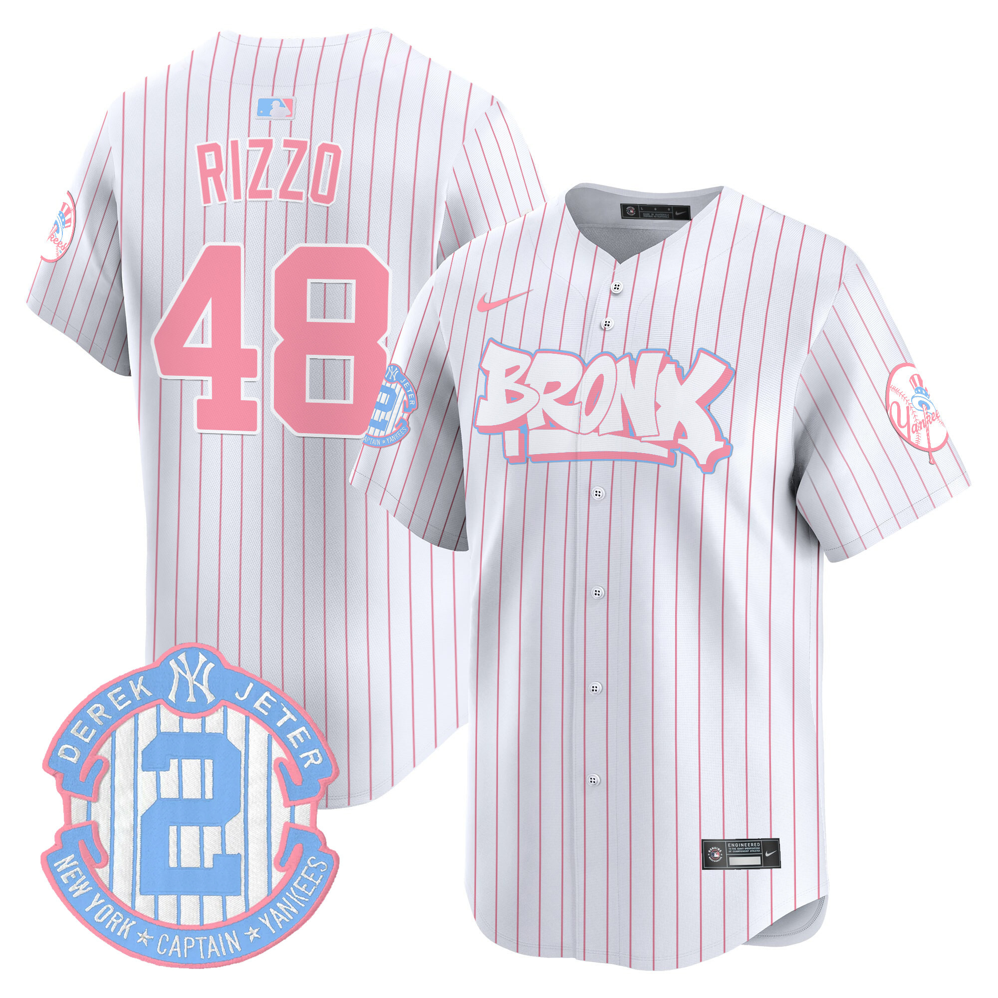 Anthony RizzoUnisex New York Yankees The Bronx Graffiti Bubblegum Pink Vapor Premier Limited Pinstripe Jersey V2 - All Stitched