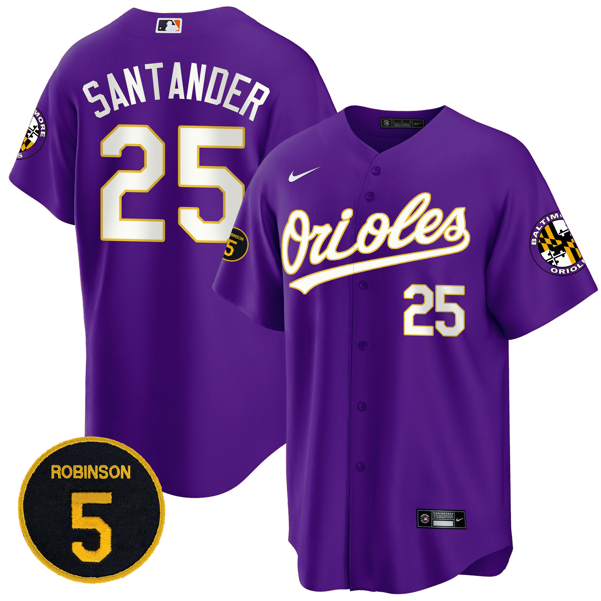 Anthony Santander Baltimore Orioles Purple Robinson Patch Cool Base Jersey - All Stitched