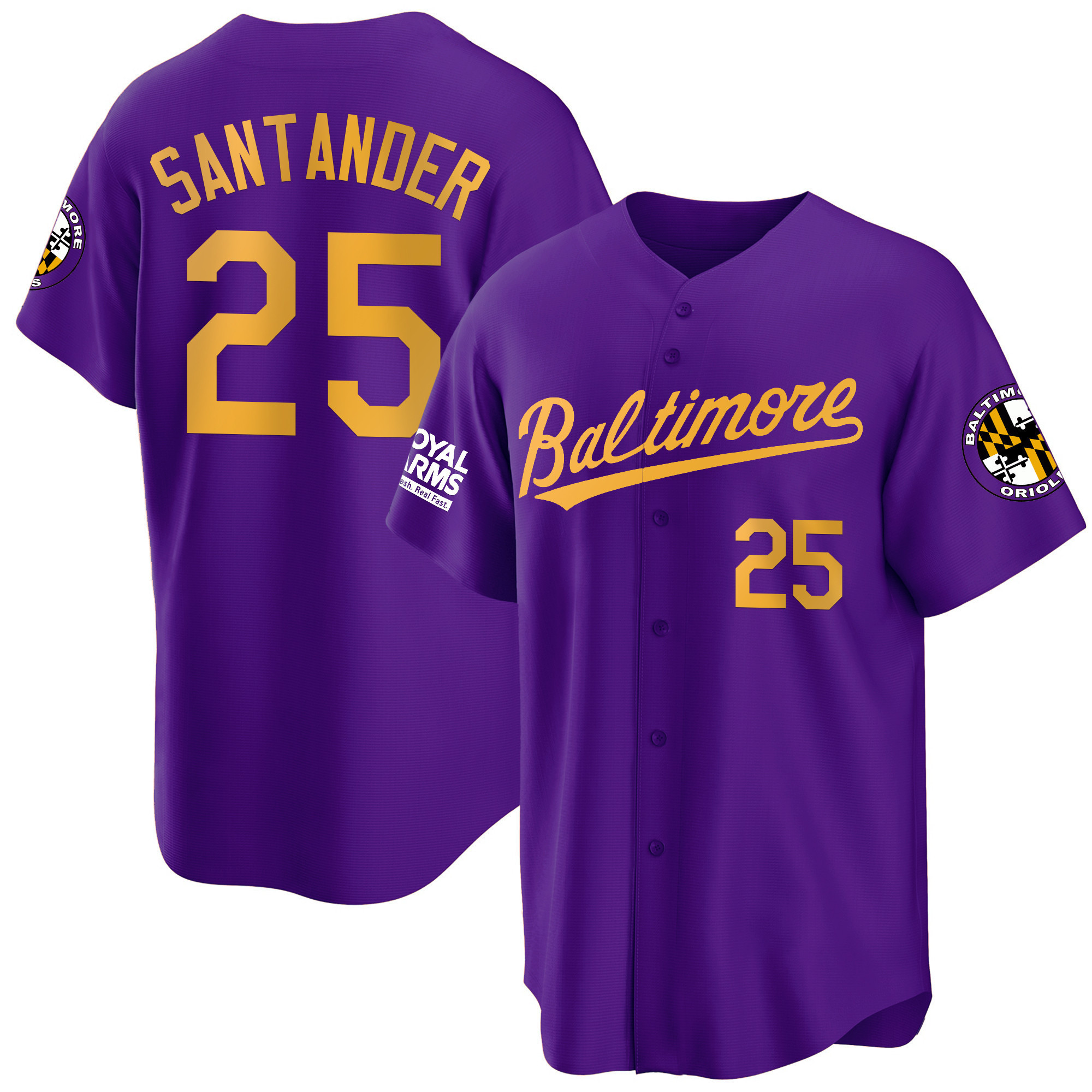 Anthony Santander Men’s Baltimore Orioles 2023 Gold Cool Purple Gold Jersey - All Stitched