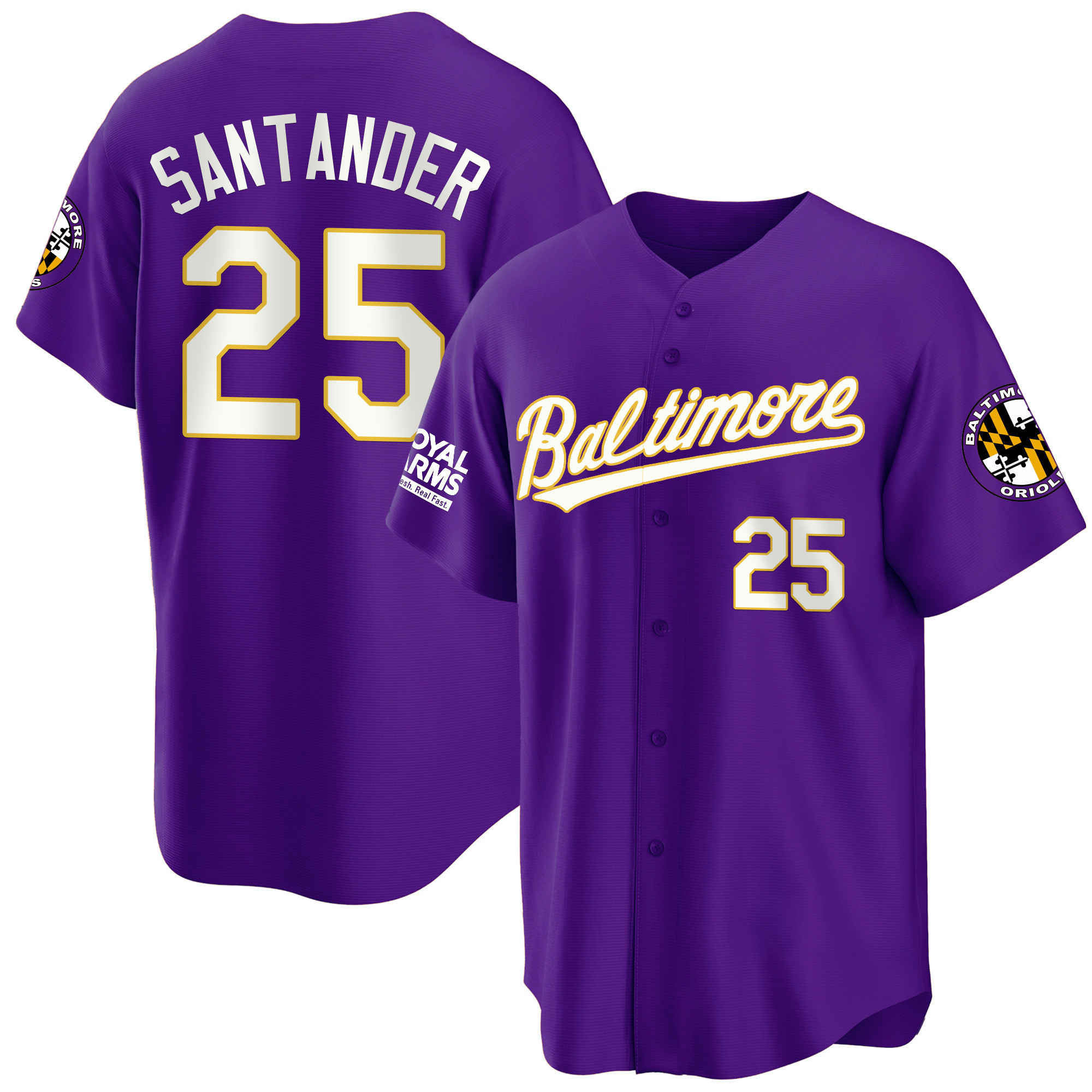 Anthony Santander Men’s Baltimore Orioles 2023 Gold Cool Purple Jersey - All Stitched