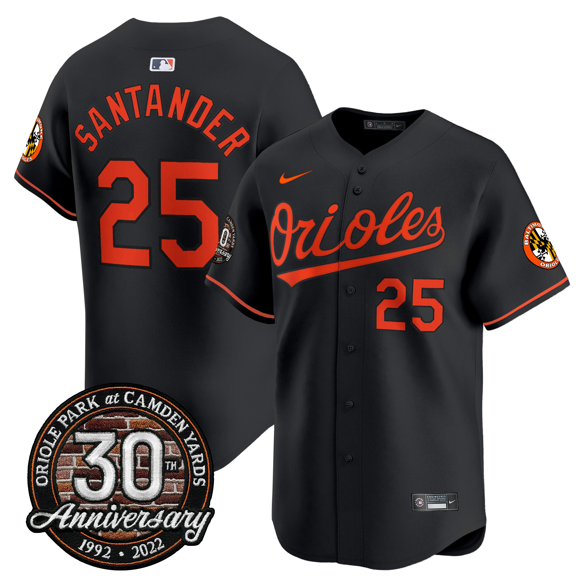 Anthony Santander Men’s Baltimore Orioles Camden Yards 30th Anniversary Patch Vapor Premier Limited Black Jersey - All Stitched