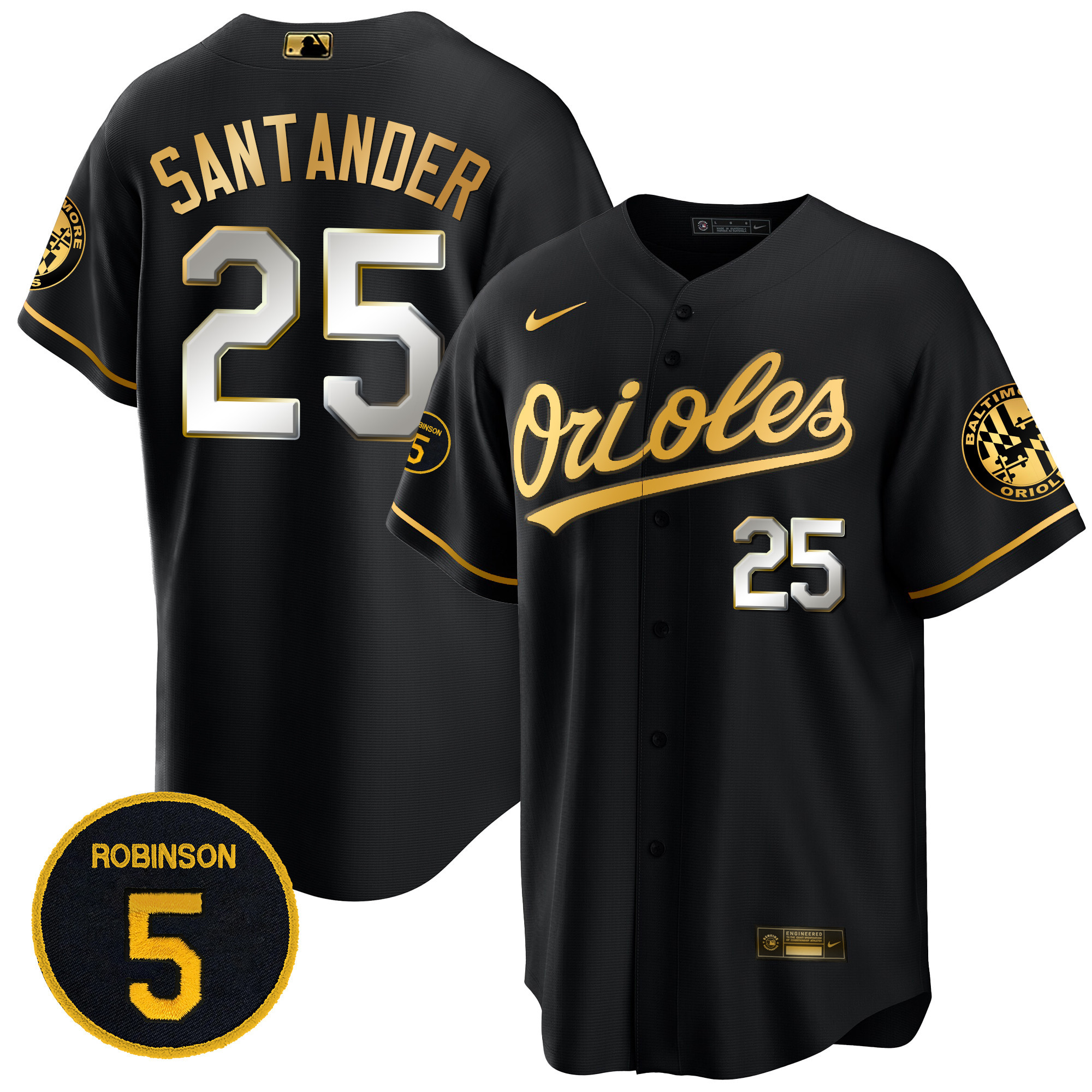 Anthony Santander Men’s Baltimore Orioles Robinson Patch Cool Base Black Limited Jersey - All Stitched