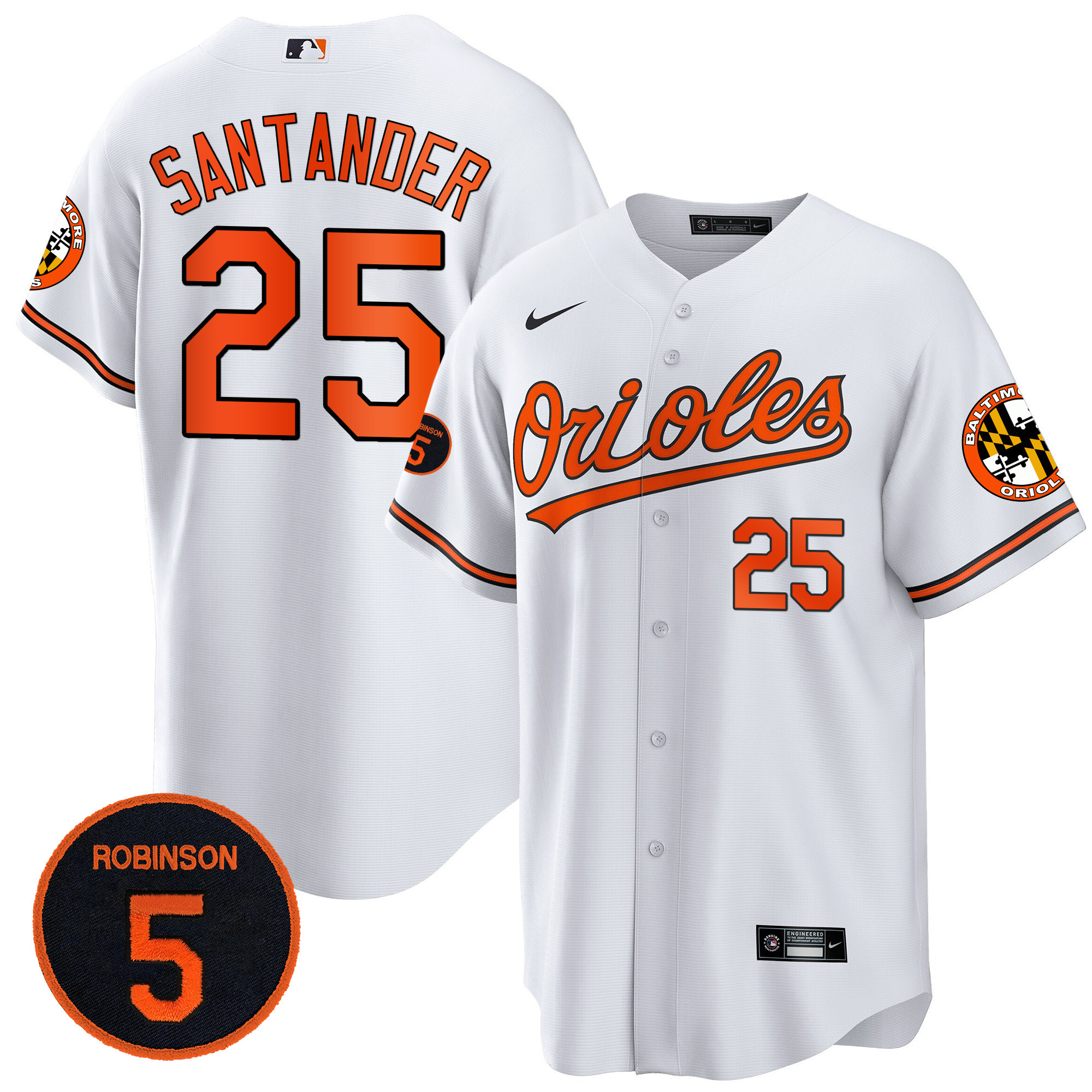 Anthony Santander Men’s Baltimore Orioles Robinson Patch Cool Base White Jersey - All Stitched