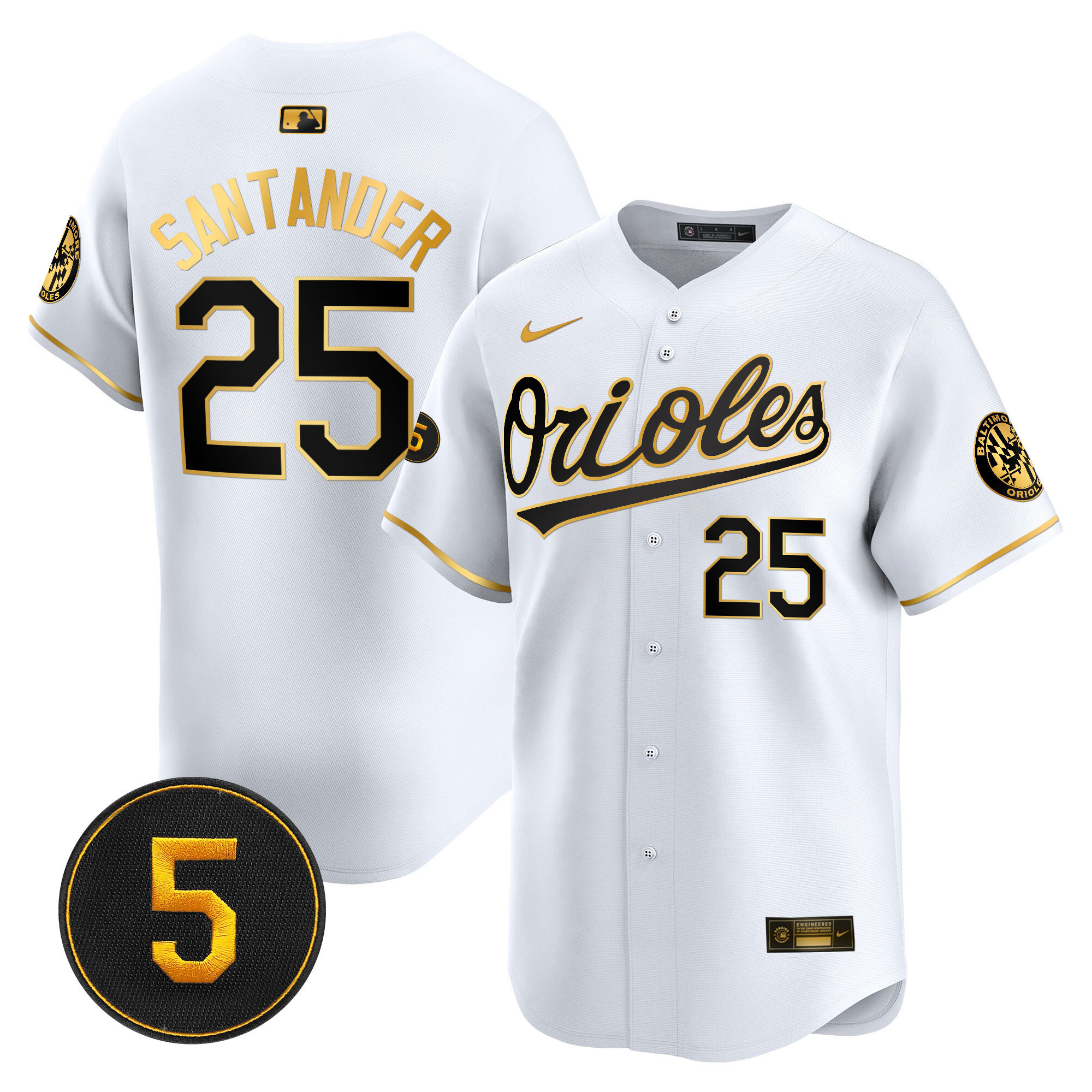 Anthony Santander Men’s Baltimore Orioles Robinson Patch Vapor Premier Limited White Gold Jersey - All Stitched