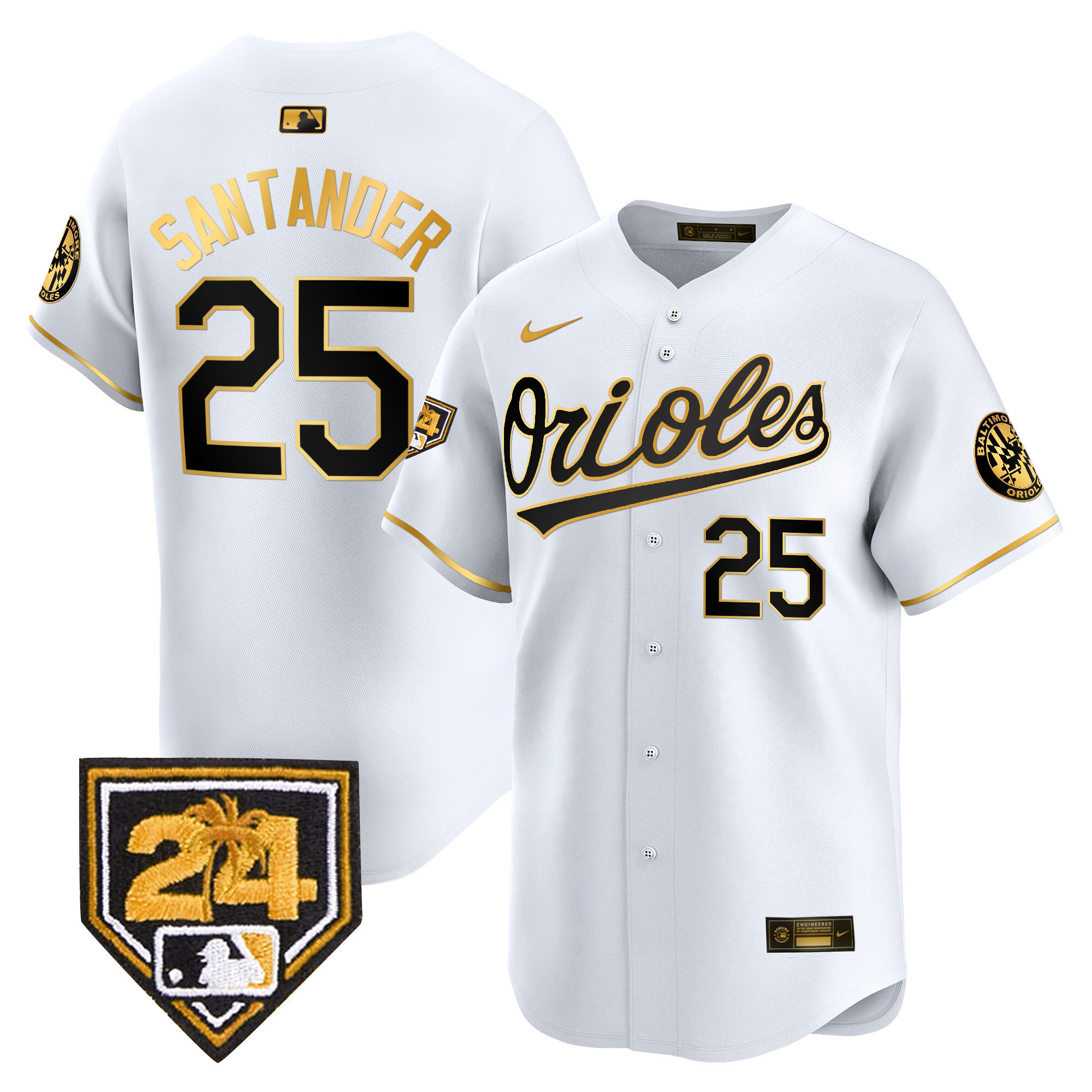 Anthony Santander Men's Baltimore Orioles 2024 Spring Training Patch Vapor Premier Limited White Gold Jersey - All Stitched