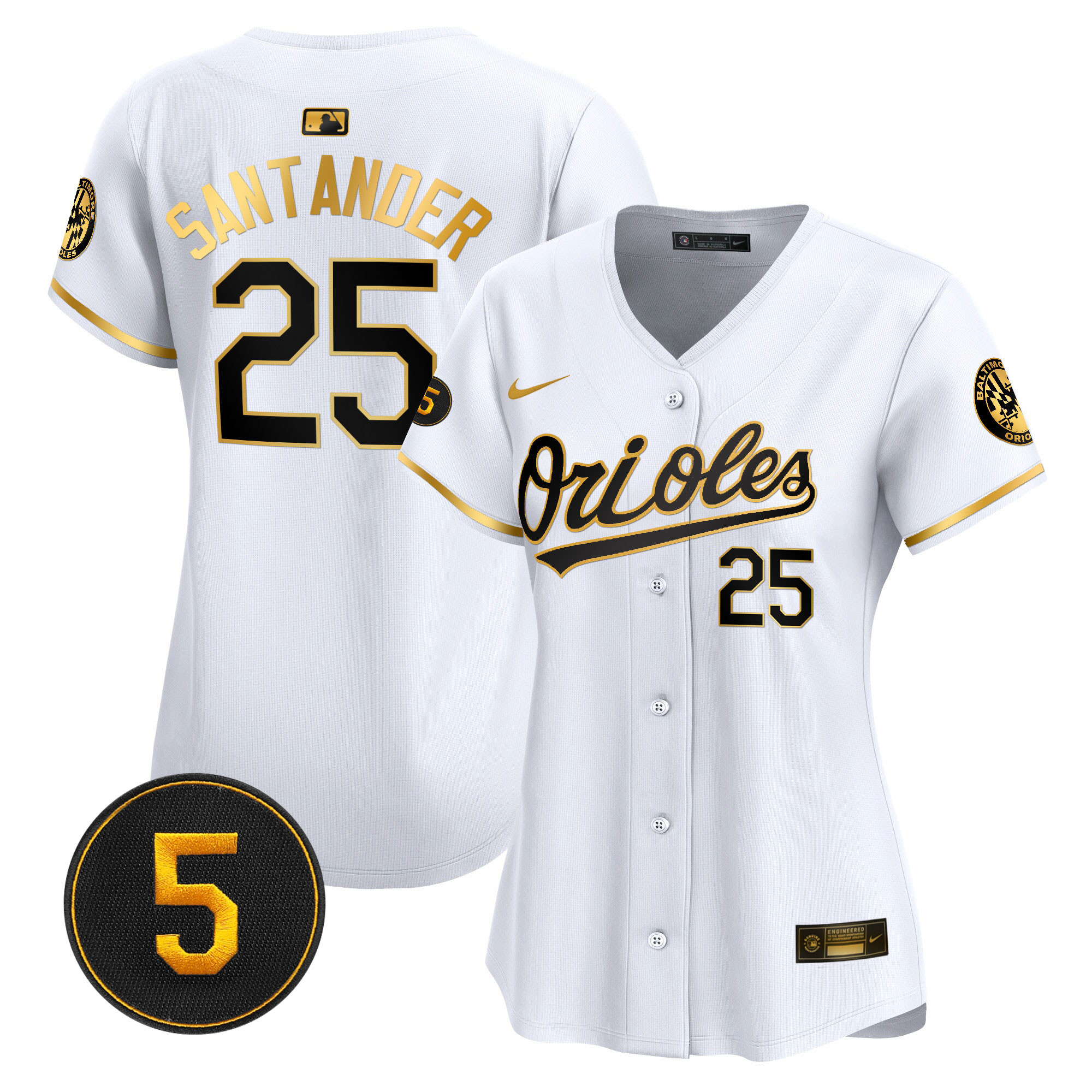 Anthony Santander Women’s Baltimore Orioles Robinson Patch Vapor Premier Limited White Gold Jersey - All Stitched