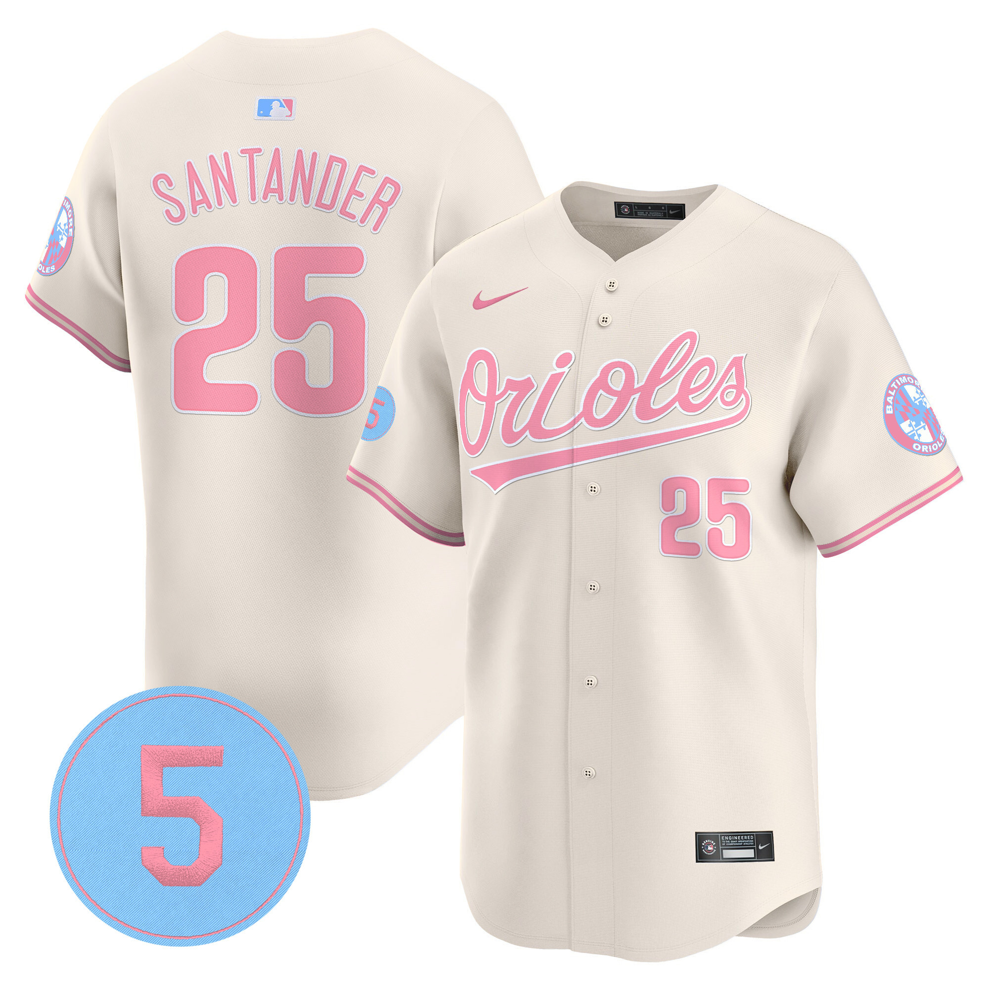 Anthony SantanderUnisex Baltimore Orioles Bubblegum Pink Robinson Patch Vapor Premier Limited Cream Jersey - All Stitched