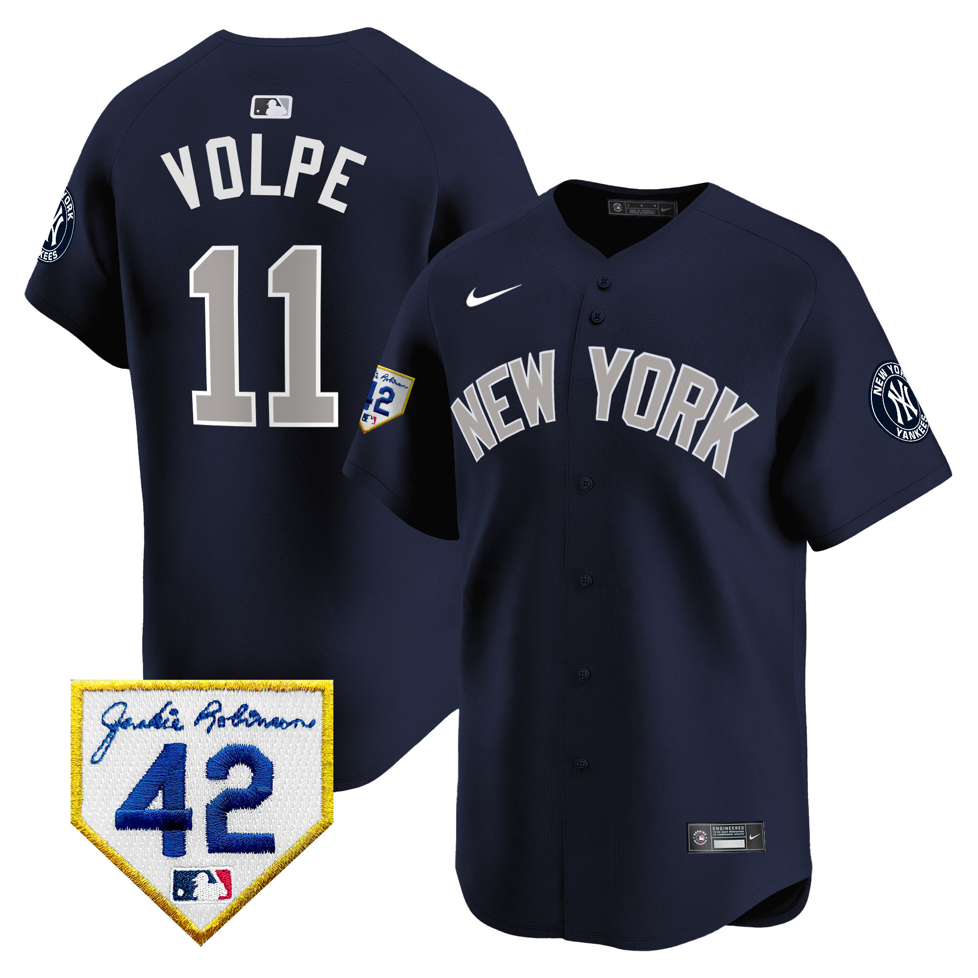 Anthony Volpe Men's New York Yankees 2024 Jackie Robinson Patch Vapor Premier Limited Alternate Jersey - All Stitched