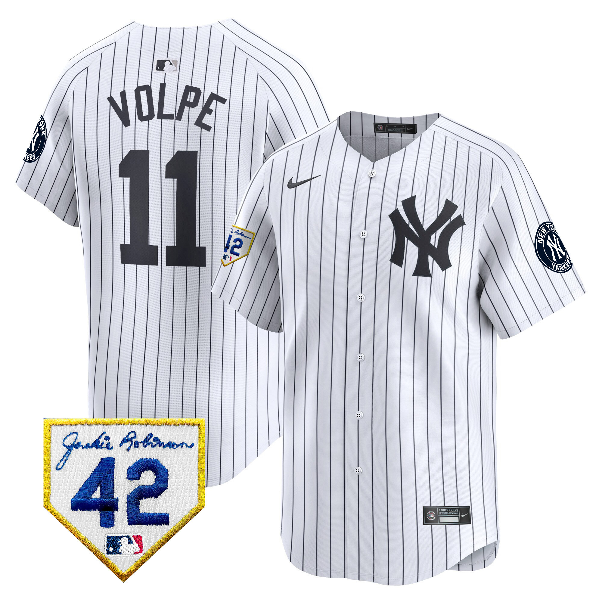 Anthony Volpe Men's New York Yankees 2024 Jackie Robinson Patch Vapor Premier Limited White Jersey - All Stitched