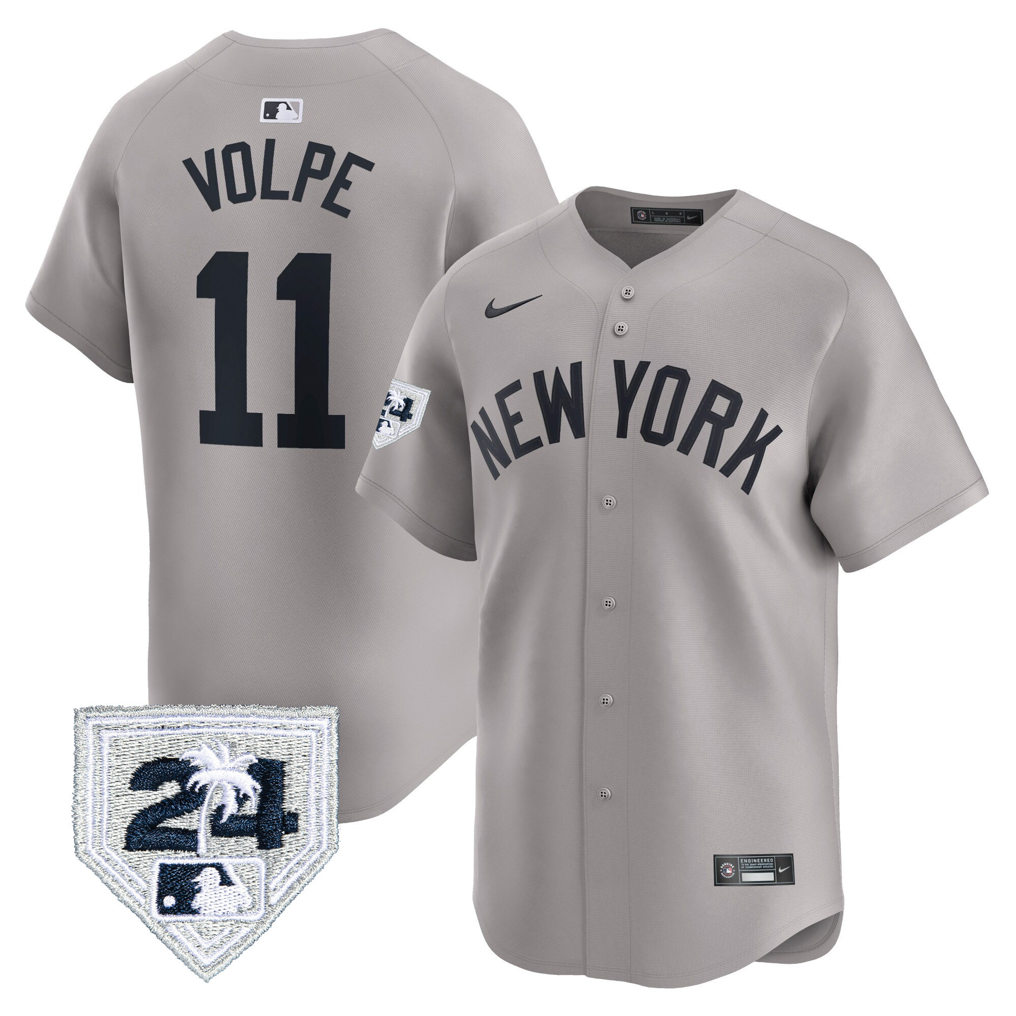 Anthony Volpe Men's New York Yankees 2024 Spring Training Patch Vapor Premier Limited Gray Jersey - All Stitched