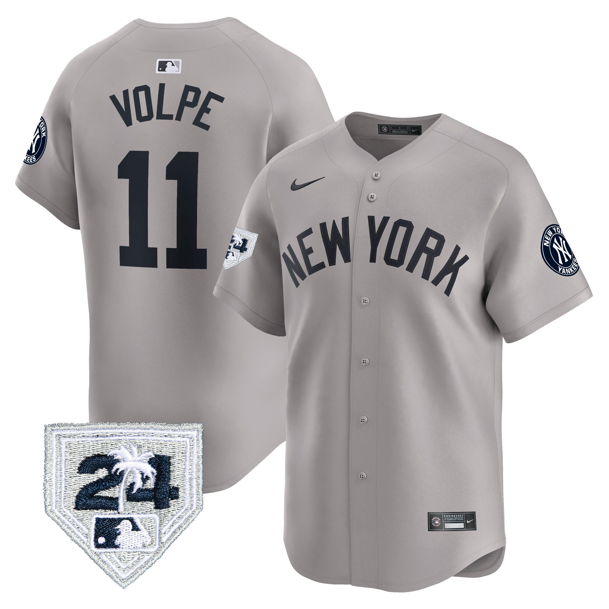 Anthony Volpe Men's New York Yankees 2024 Spring Training Patch Vapor Premier Limited V2 Gray Jersey - All Stitched