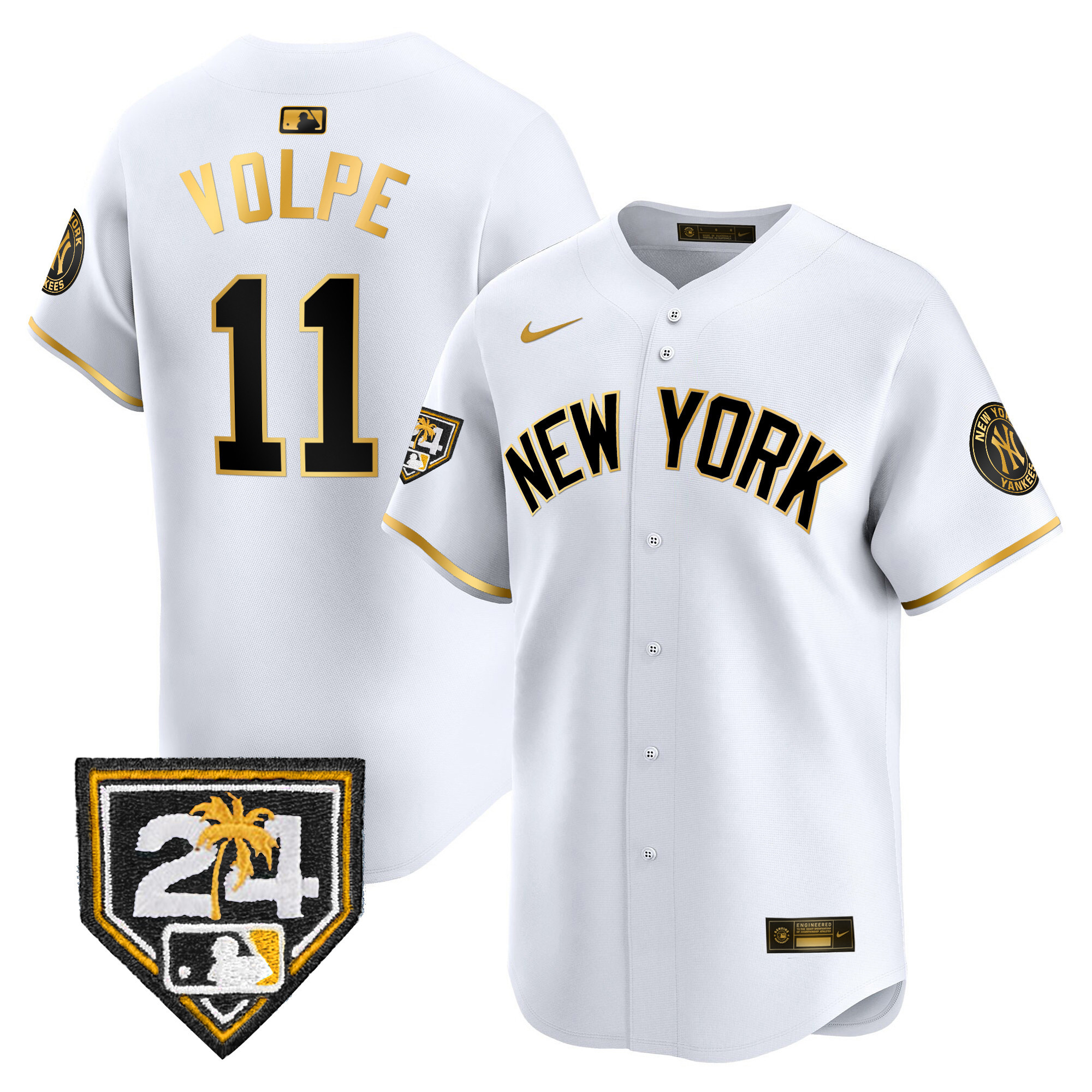 Anthony Volpe Men's New York Yankees 2024 Spring Training Patch Vapor Premier Limited V3 White Gold Jersey - All Stitched