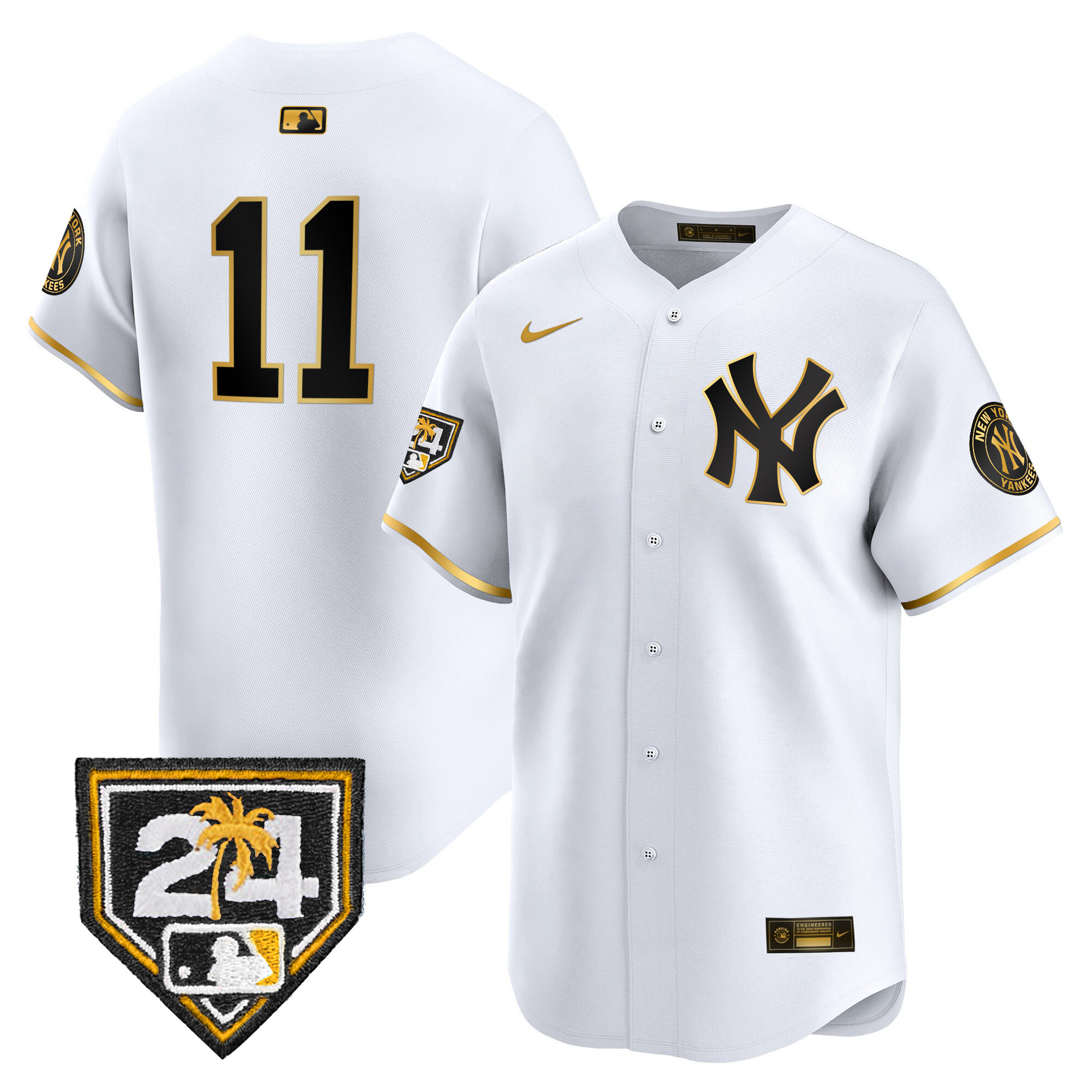 Anthony Volpe Men's New York Yankees 2024 Spring Training Patch Vapor Premier Limited V4 White Gold Jersey - All Stitched