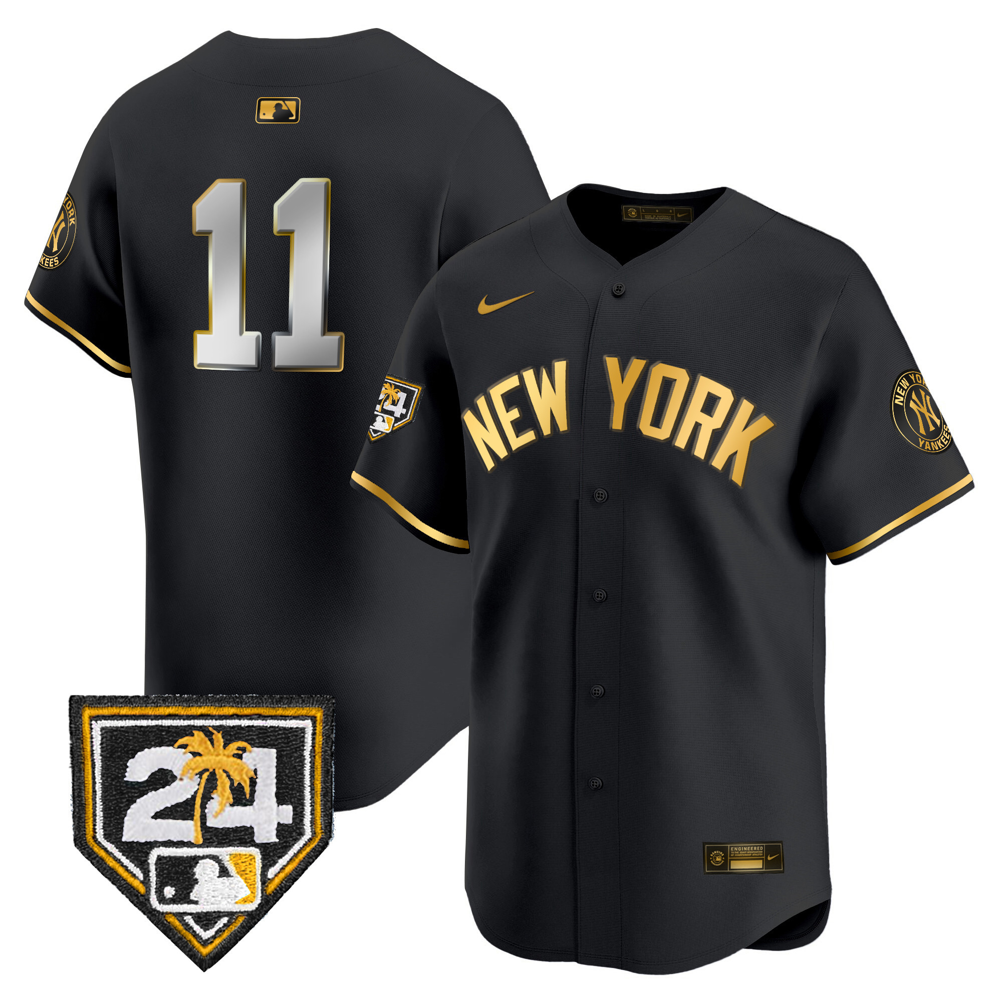 Anthony Volpe Men's New York Yankees 2024 Spring Training Patch Vapor Premier Limited V5 Black Gold Jersey - All Stitched