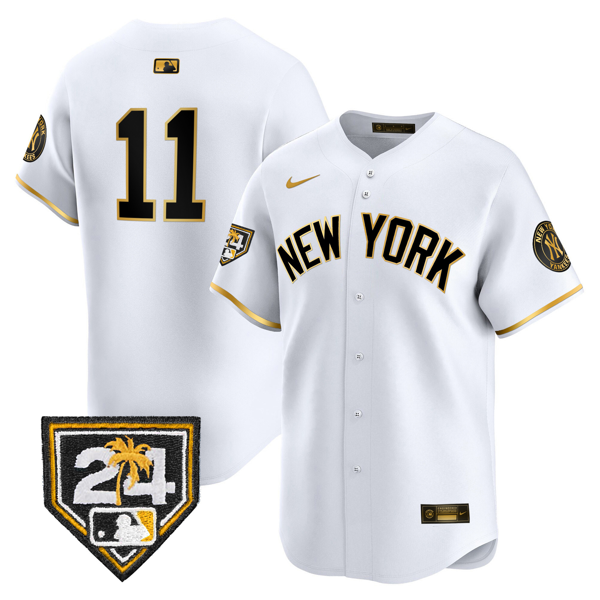 Anthony Volpe Men's New York Yankees 2024 Spring Training Patch Vapor Premier Limited V5 White Gold Jersey - All Stitched