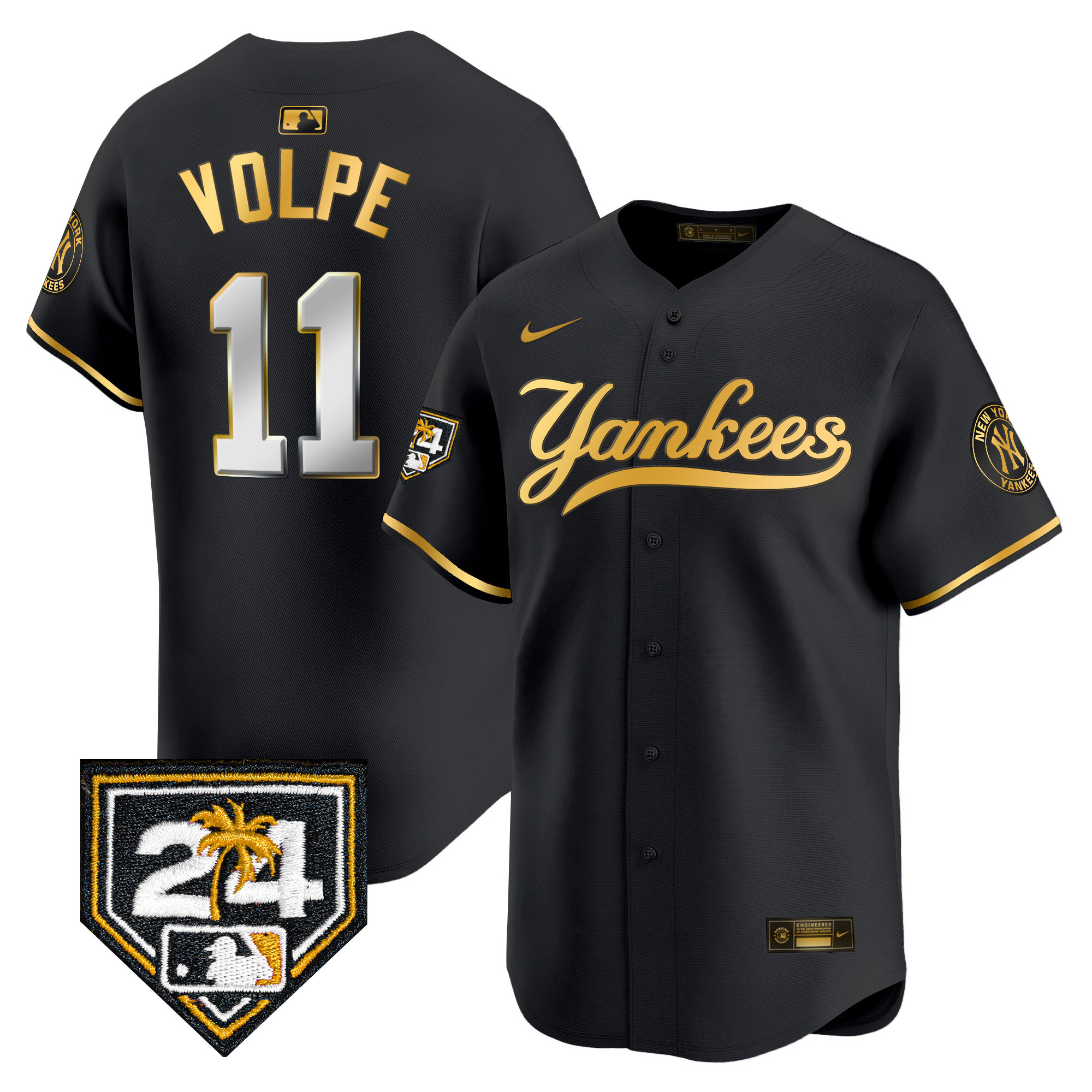 Anthony Volpe Men's New York Yankees 2024 Spring Training Patch Vapor Premier Limited V6 Black Gold Jersey - All Stitched