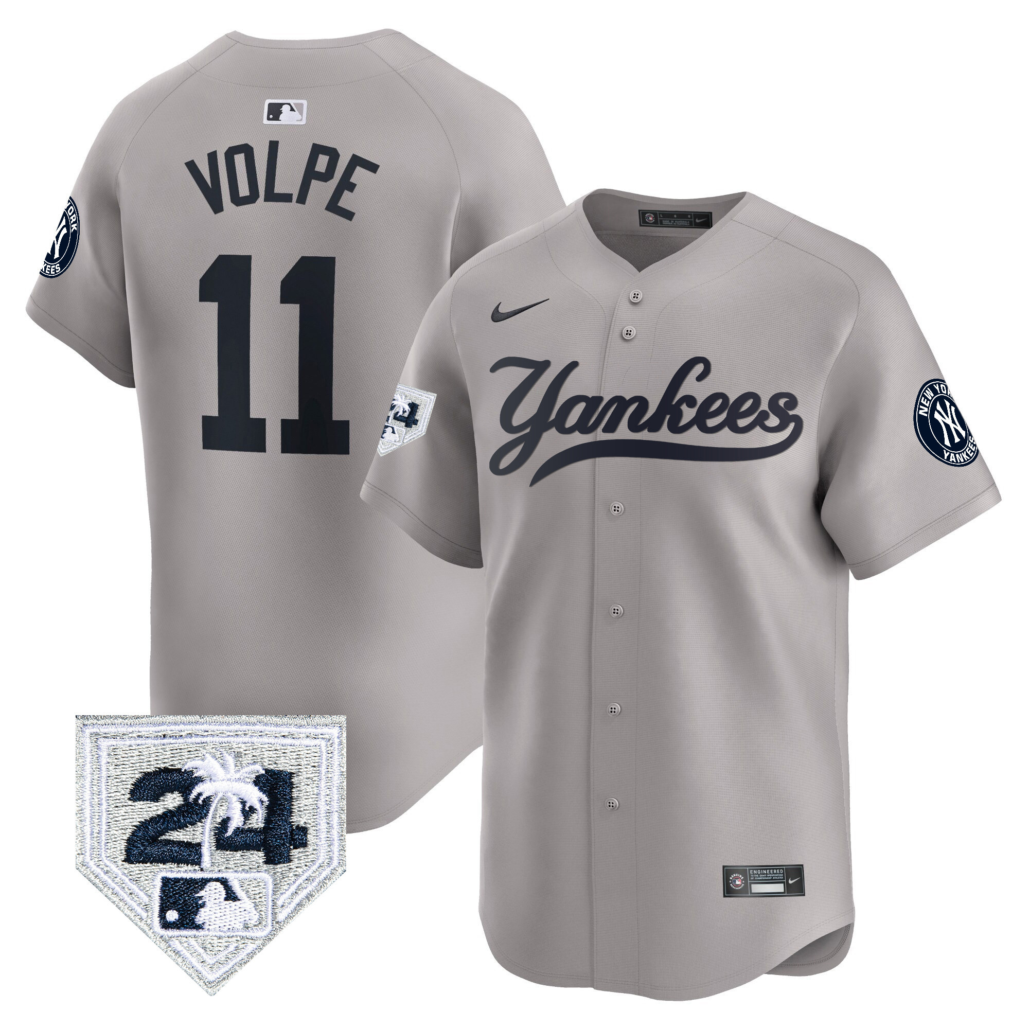 Anthony Volpe Men's New York Yankees 2024 Spring Training Patch Vapor Premier Limited V6 Gray Jersey - All Stitched