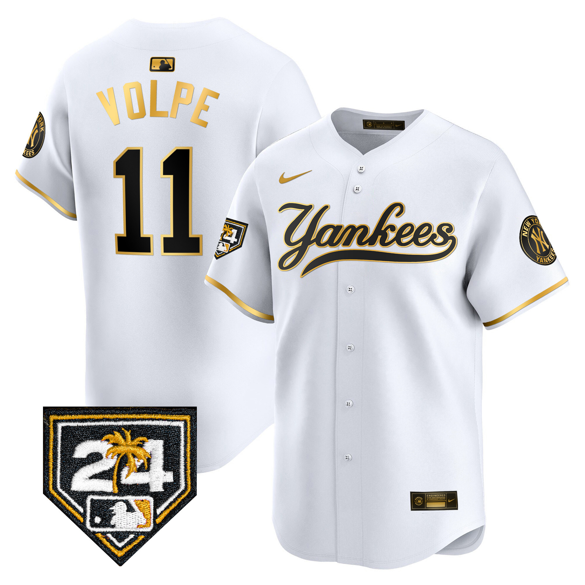 Anthony Volpe Men's New York Yankees 2024 Spring Training Patch Vapor Premier Limited V6 White Gold Jersey - All Stitched