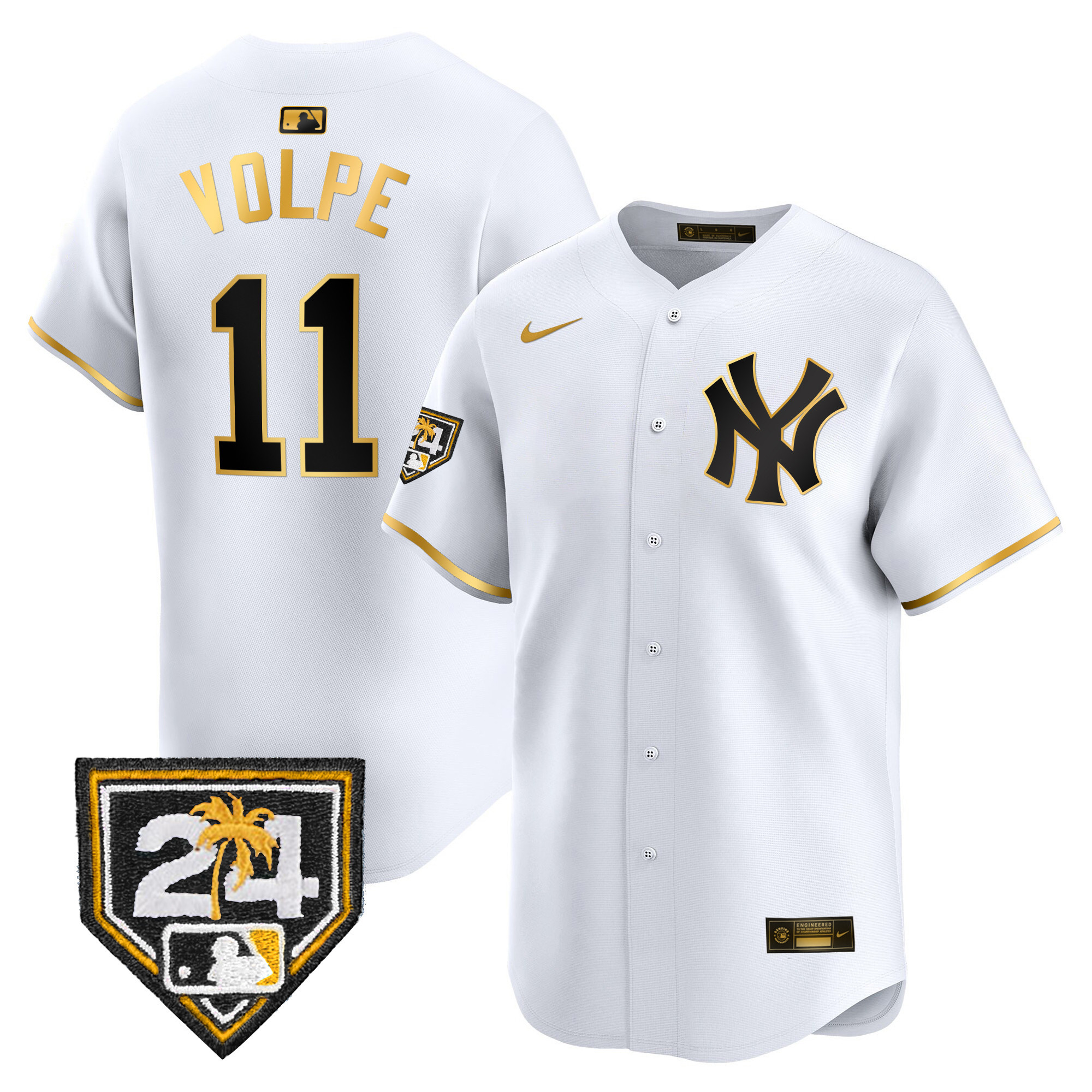 Anthony Volpe Men's New York Yankees 2024 Spring Training Patch Vapor Premier Limited White Gold Jersey - All Stitched