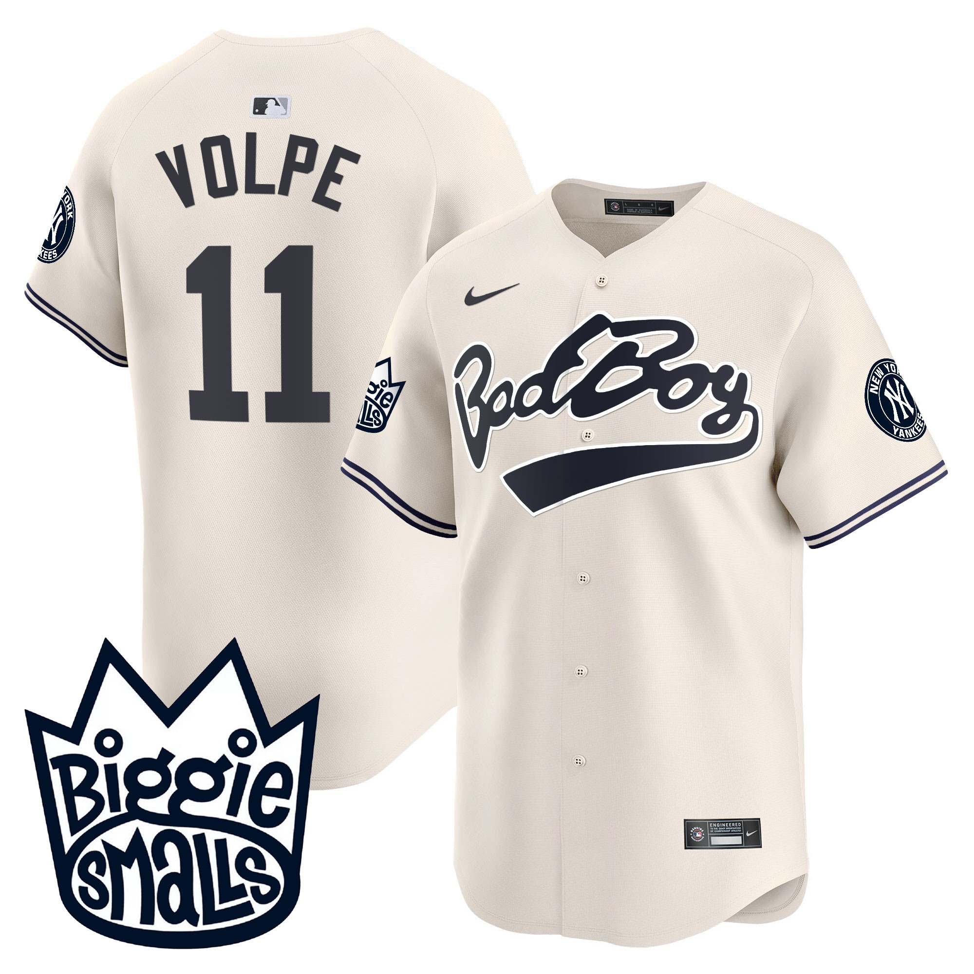 Anthony Volpe Men's New York Yankees Biggie Smalls Vapor Premier Limited Cream Jersey - All Stitched