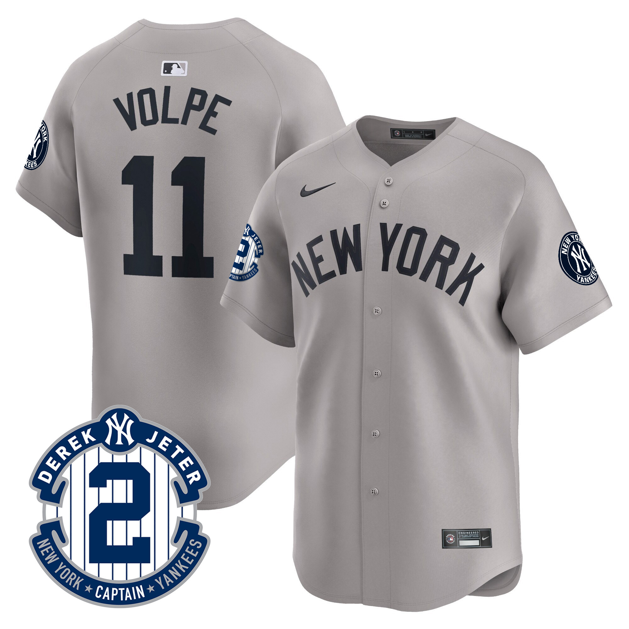 Anthony Volpe Men's New York Yankees Derek Jeter Patch Vapor Premier Limited Gray Jersey - All Stitched