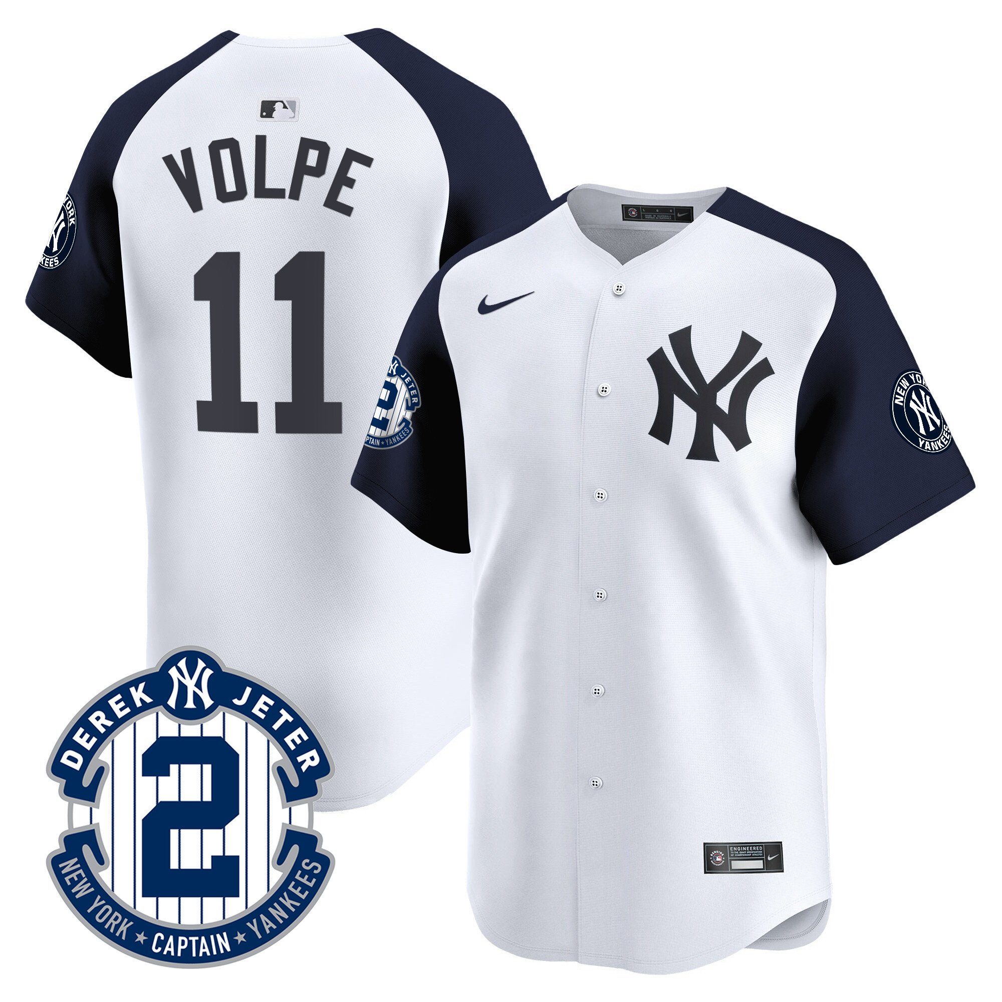 Anthony Volpe Men's New York Yankees Derek Jeter Patch Vapor Premier Limited White Alternate Jersey - All Stitched