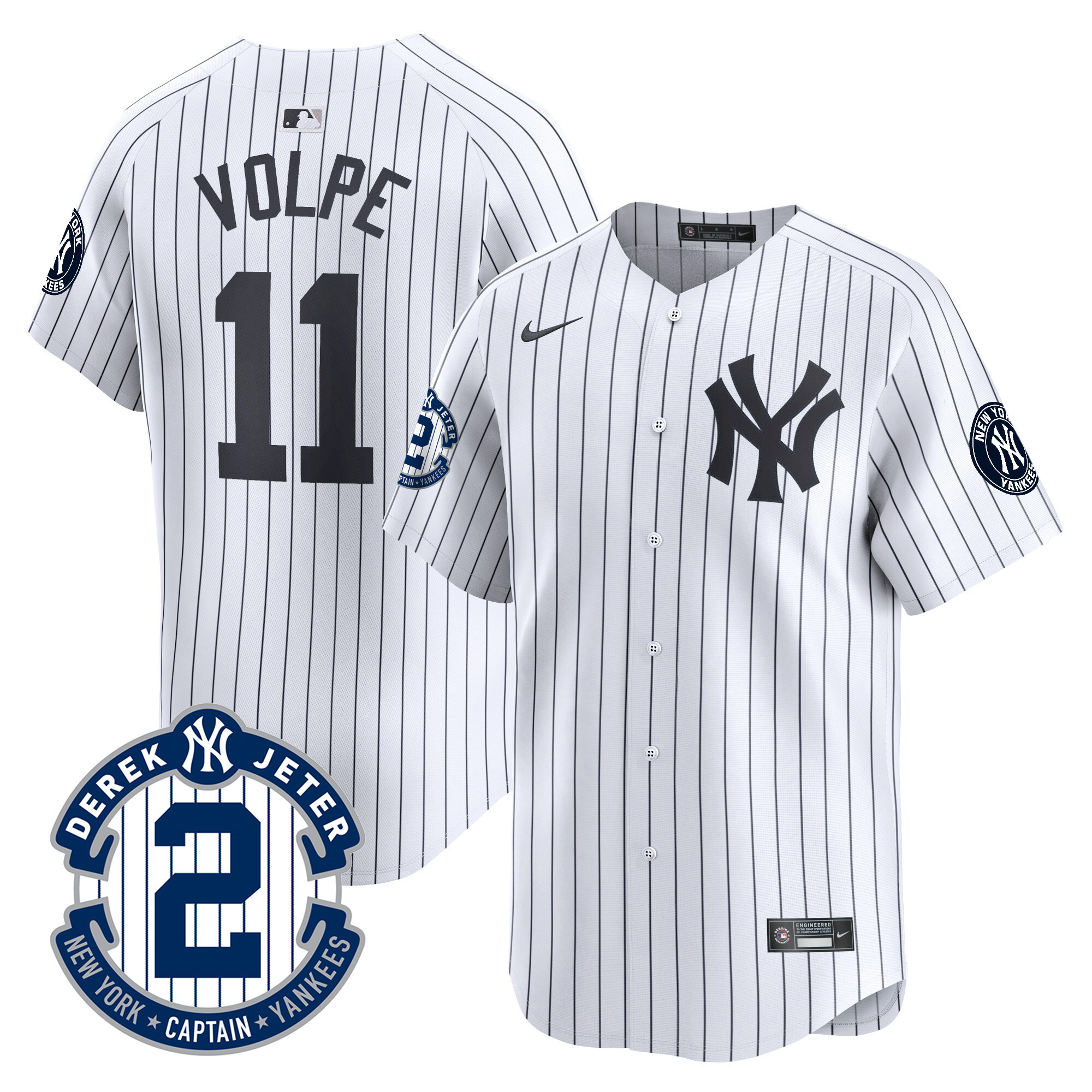 Anthony Volpe Men's New York Yankees Derek Jeter Patch Vapor Premier Limited White Jersey - All Stitched