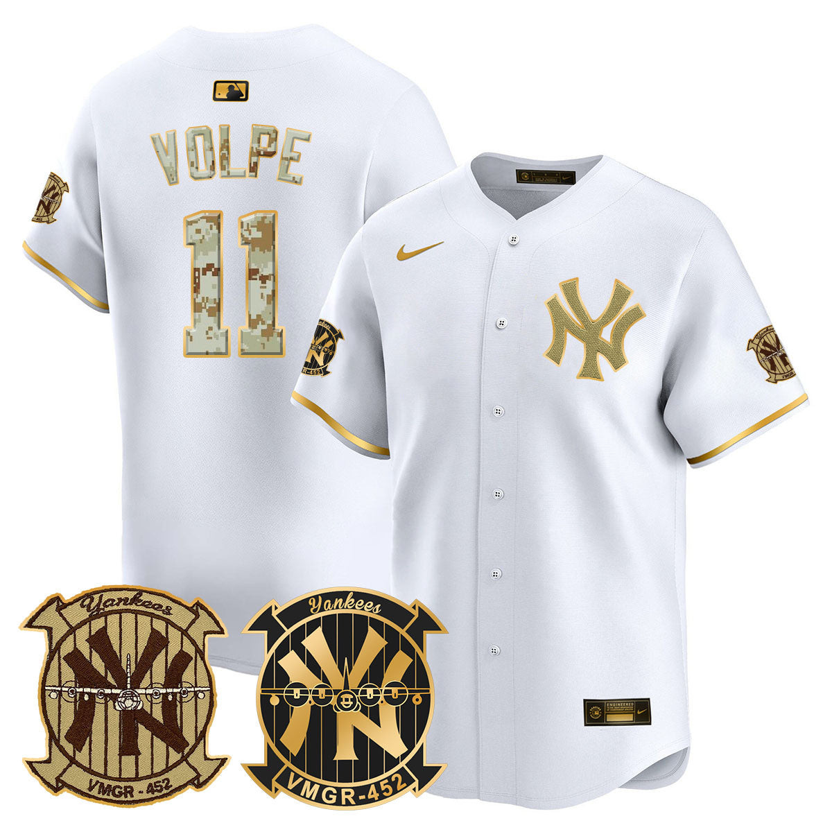 Anthony Volpe Men's New York Yankees Desert USMC Alternate Vapor Premier Limited White Gold Jersey - All Stitched