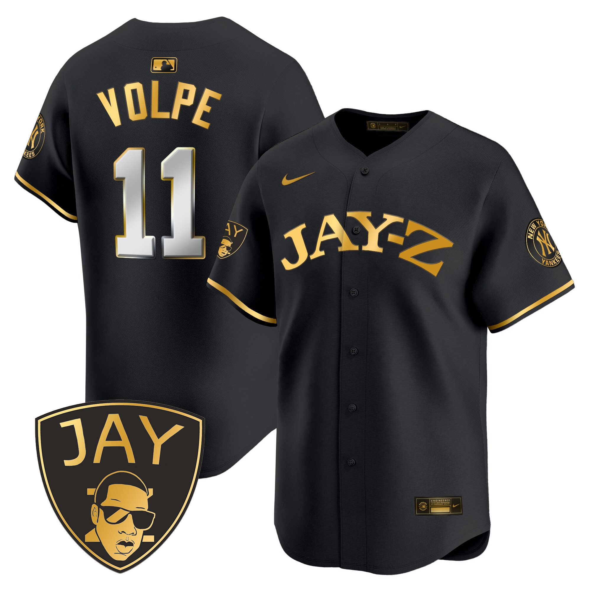 Anthony Volpe Men's New York Yankees Jay-Z Vapor Premier Limited Black Gold Jersey - All Stitched