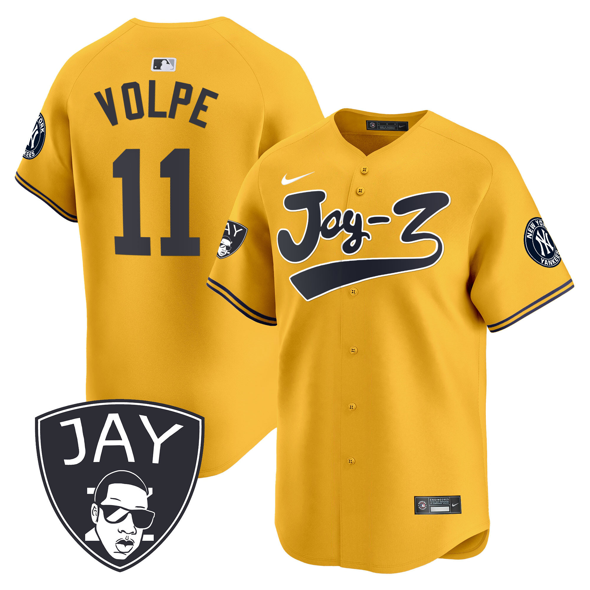 Anthony Volpe Men's New York Yankees Jay-Z Vapor Premier Limited V2 Gold Jersey - All Stitched