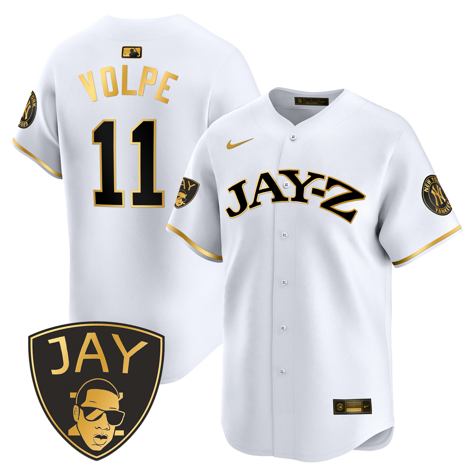 Anthony Volpe Men's New York Yankees Jay-Z Vapor Premier Limited White Gold Jersey - All Stitched