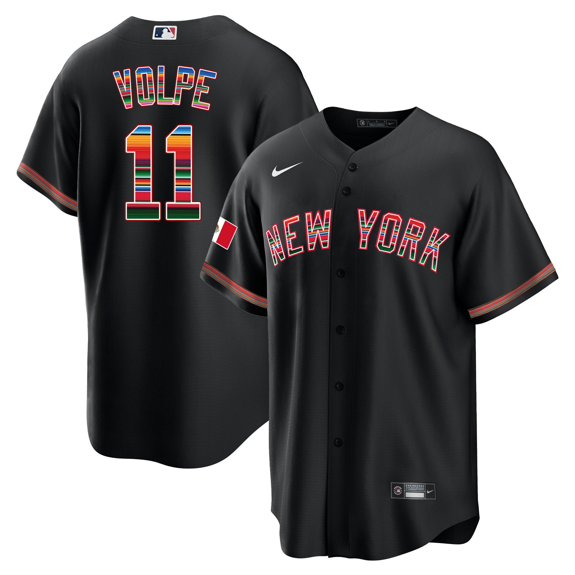 Anthony Volpe Men's New York Yankees Mexico Cool Base Black Jersey - All Stitched