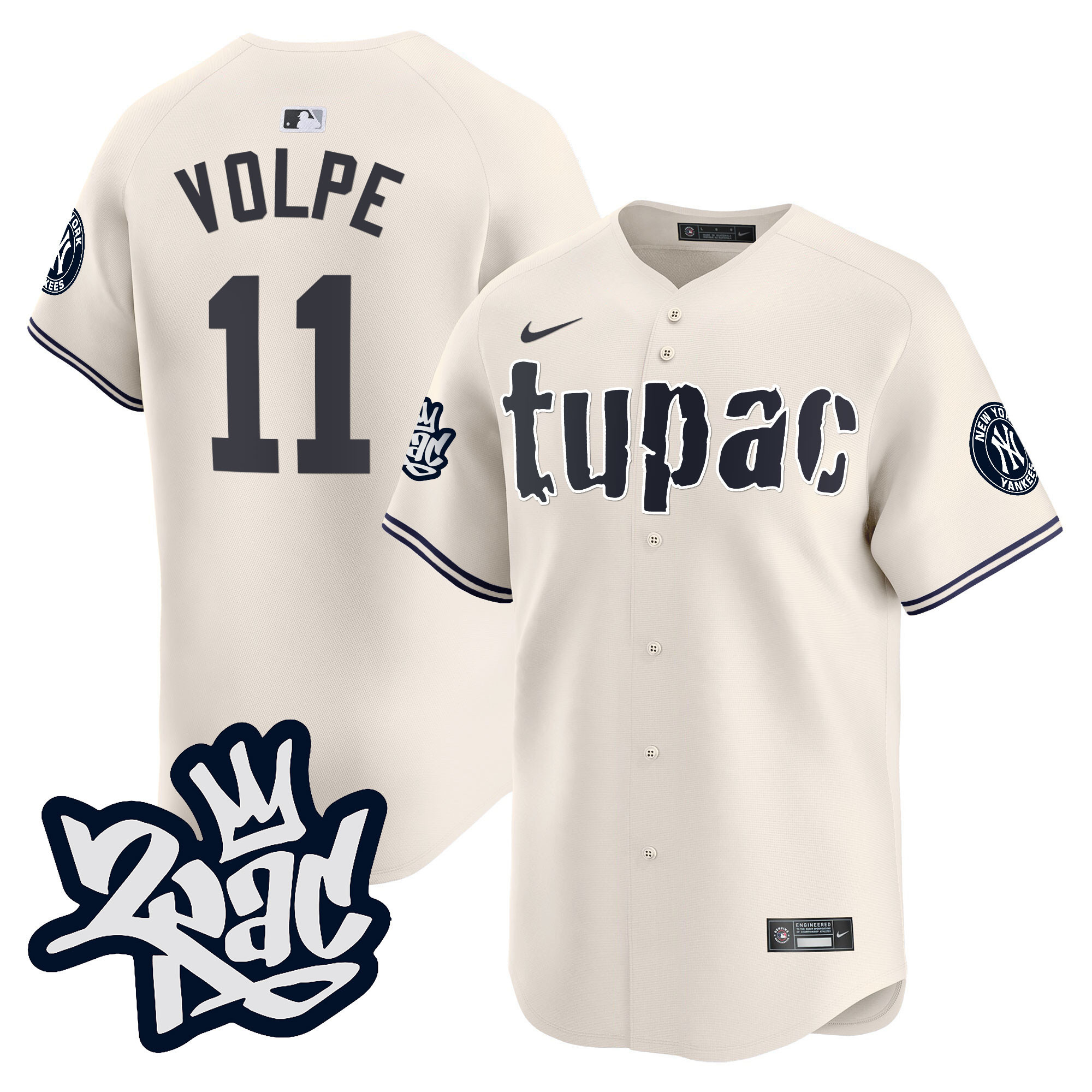 Anthony Volpe Men's New York Yankees Tupac Shakur Vapor Premier Limited Cream Jersey - All Stitched
