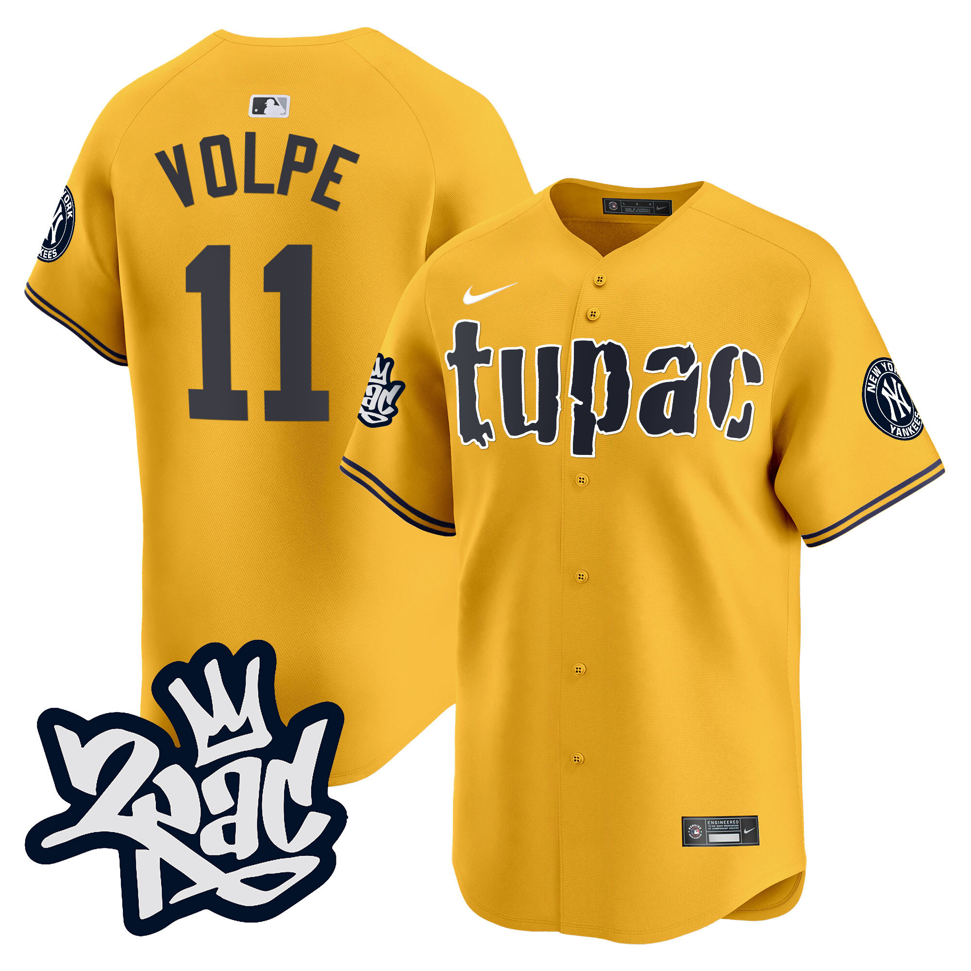 Anthony Volpe Men's New York Yankees Tupac Shakur Vapor Premier Limited Gold Jersey - All Stitched